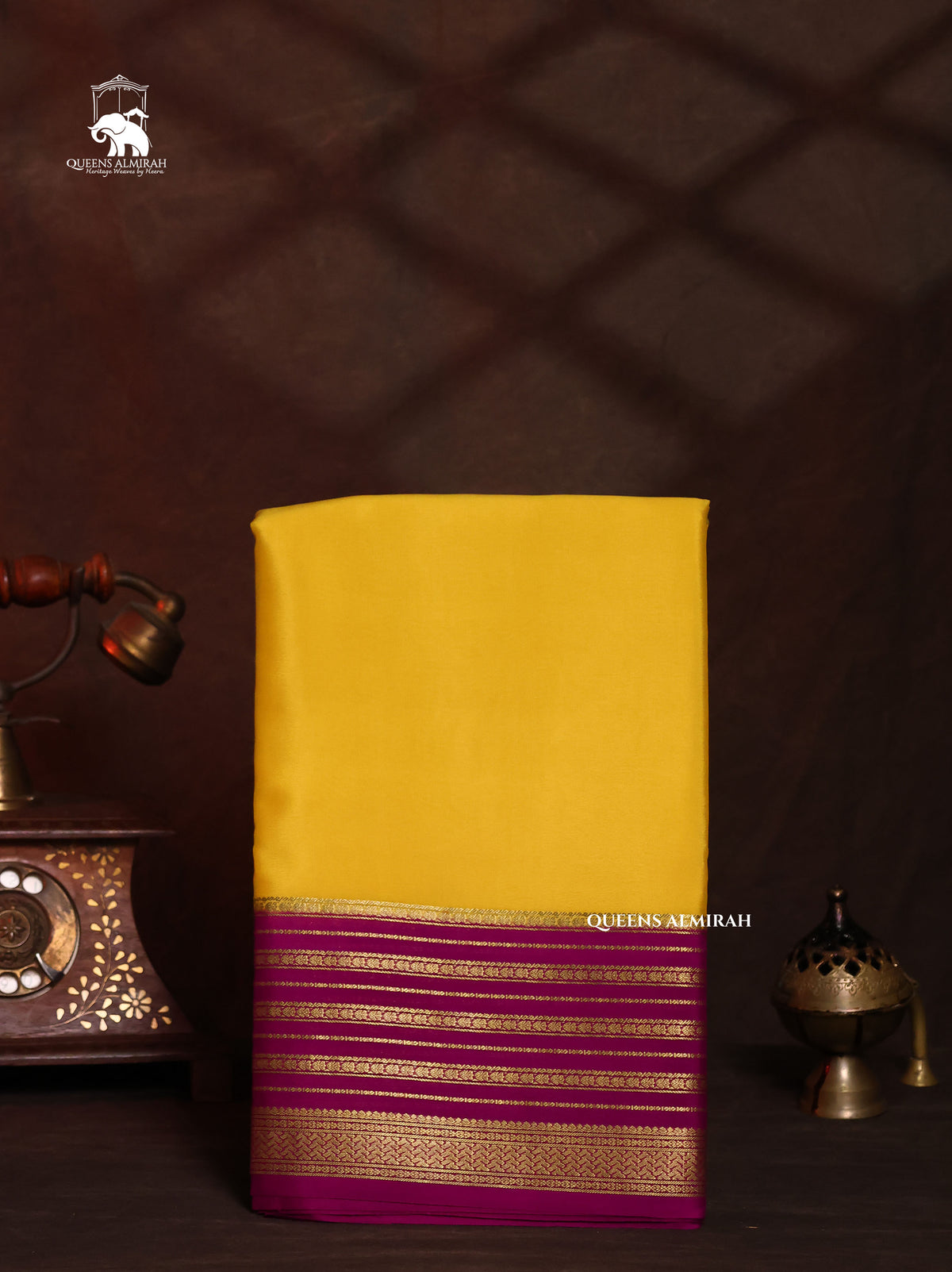 Yellow With Purple Mysore Silk Saree