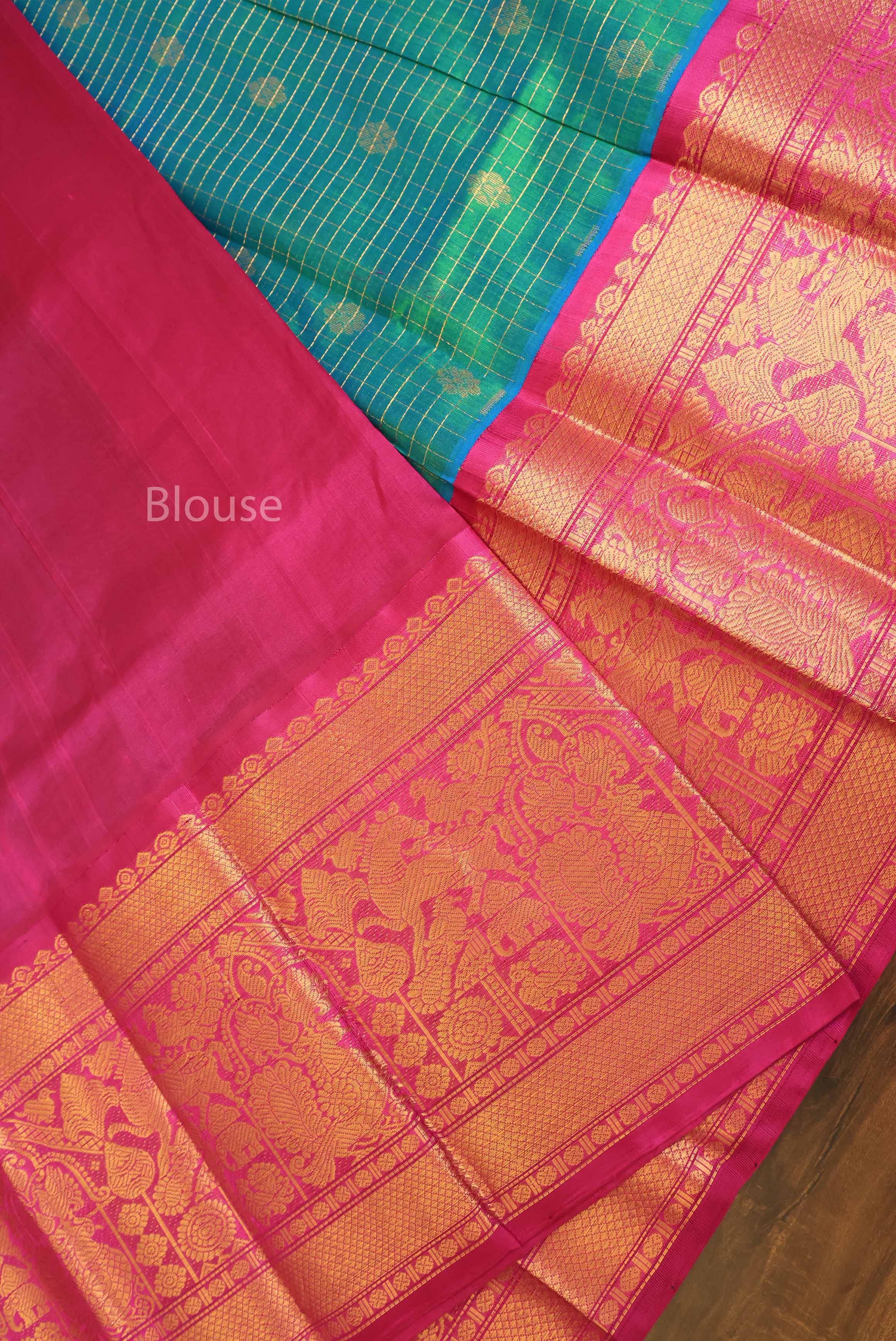 Blue With Pink Long And Short Border Pure Silk Cotton Saree