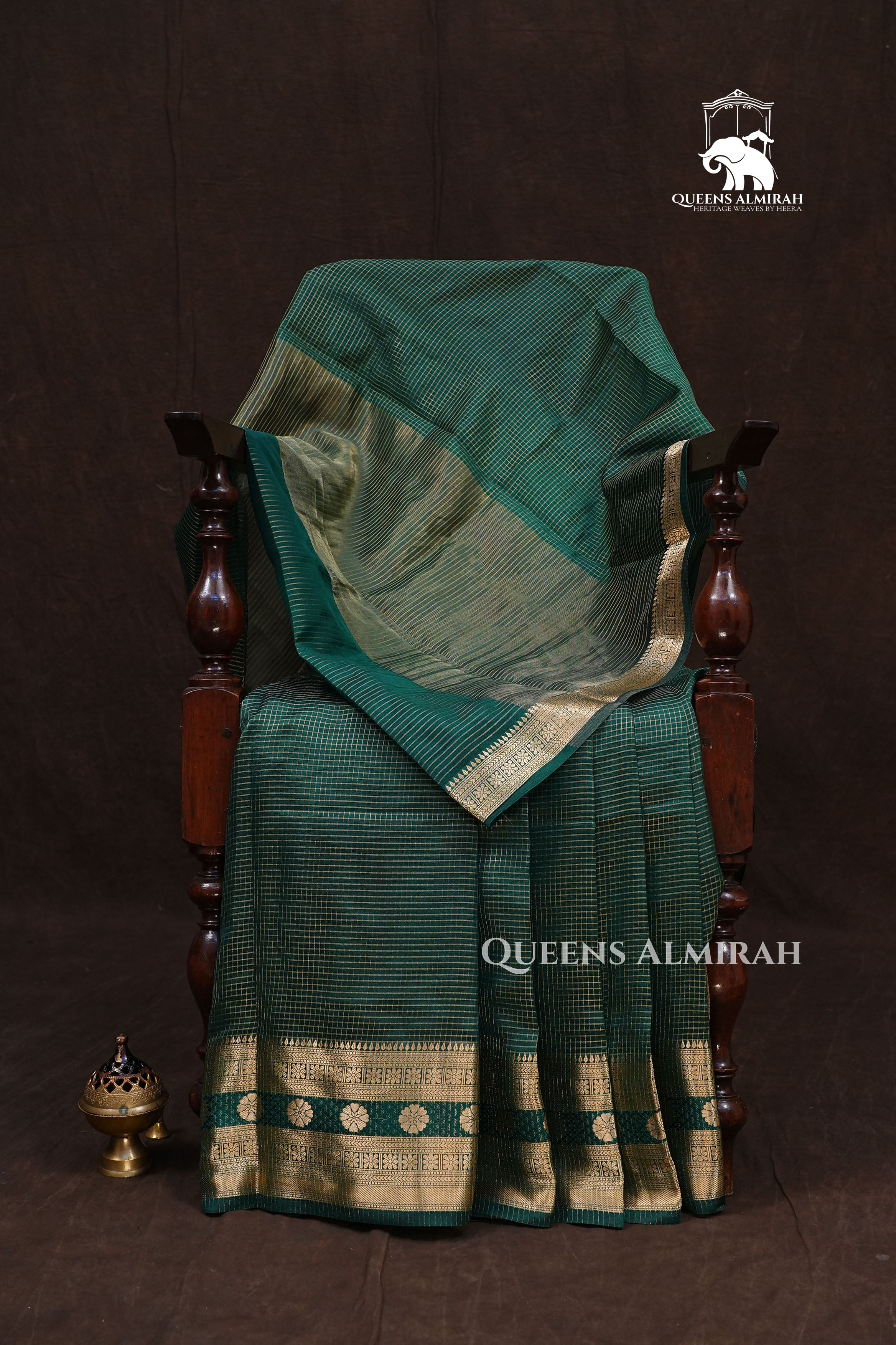 Bottle Green Maheshwari Silk Saree