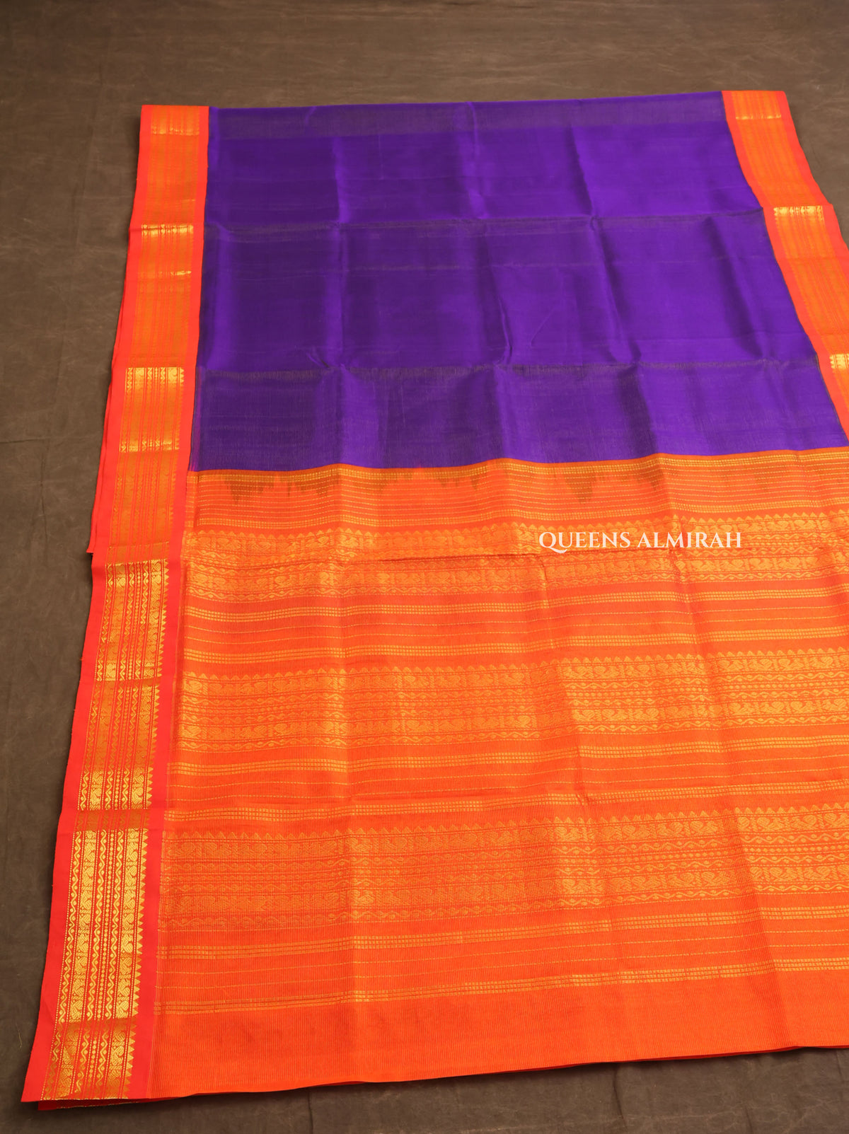 Navy Blue With Red Pure Silk Cotton Saree