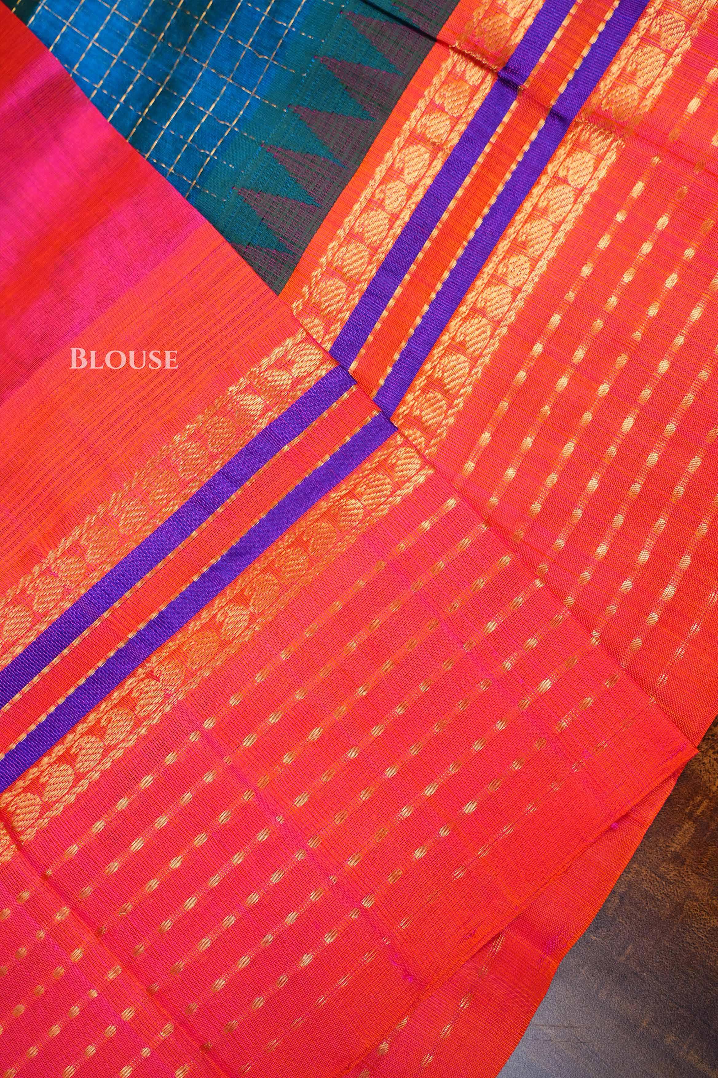 Peacock Blue With Red Pure Kanchi Silk Cotton Saree