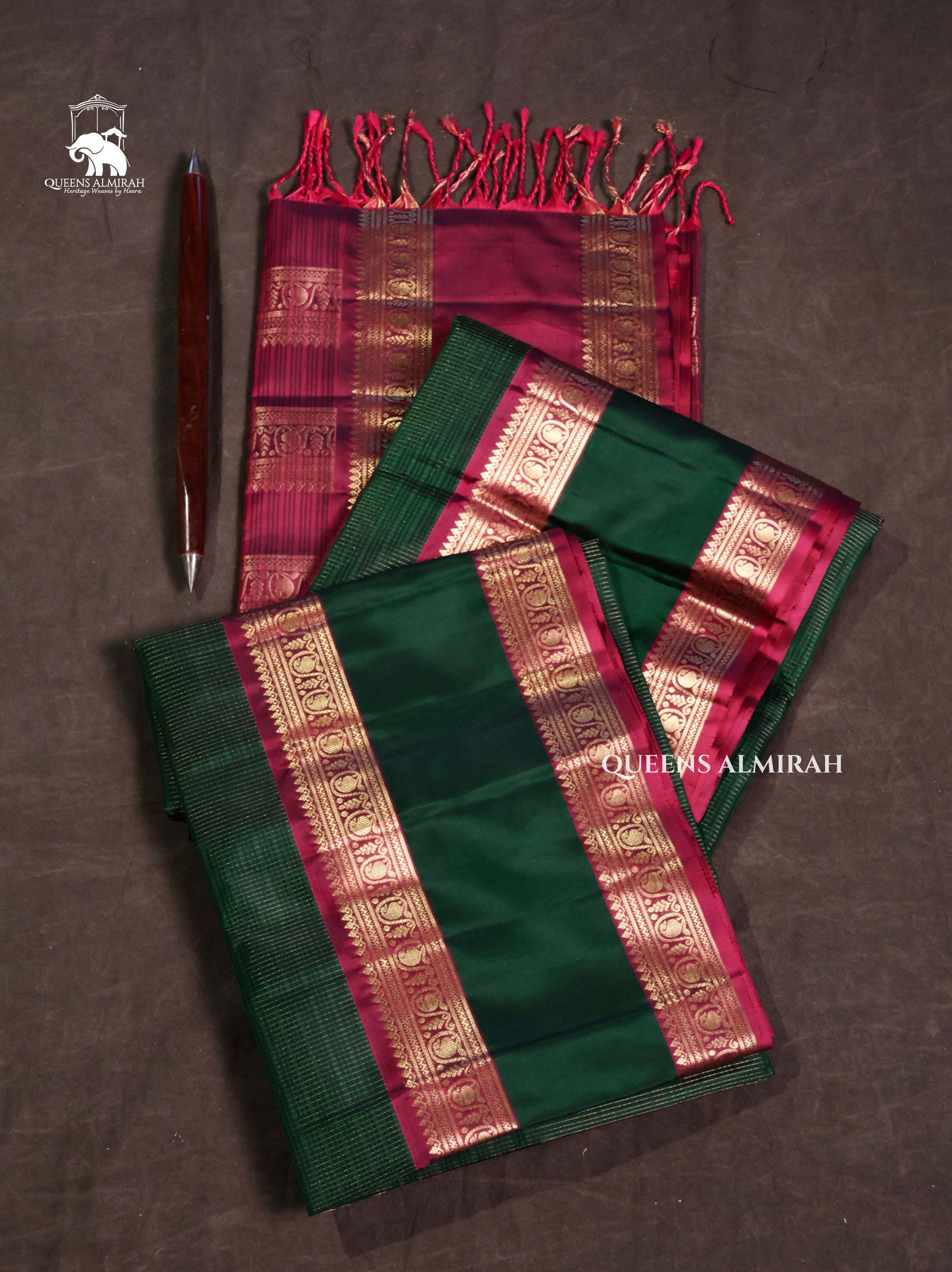 Meenakshi Green With Purple Pure Soft Silk Saree