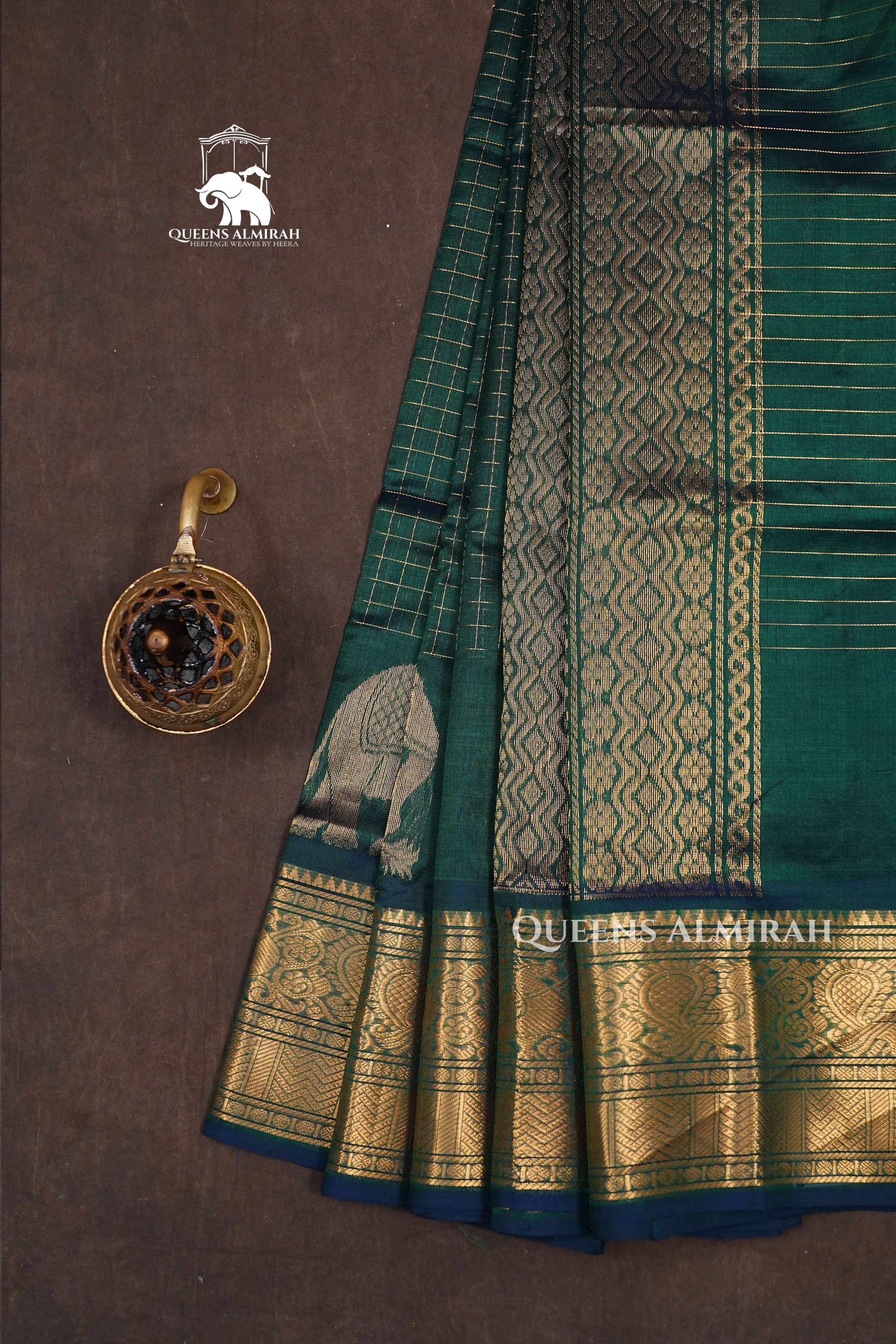 Bottle Green Kattam Pure Silk Cotton Saree