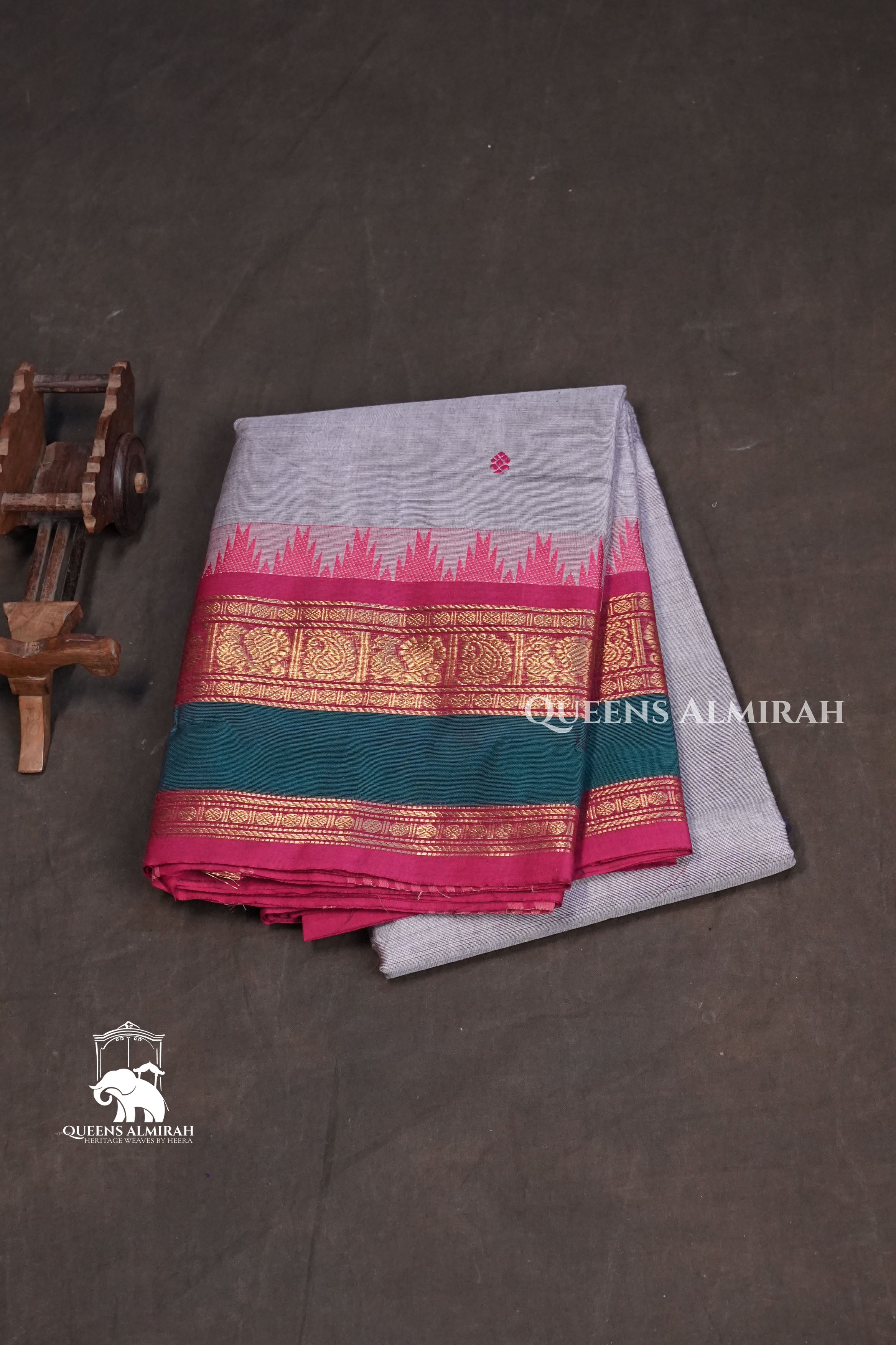 Light grey with a pink border Kanchi Cotton Saree