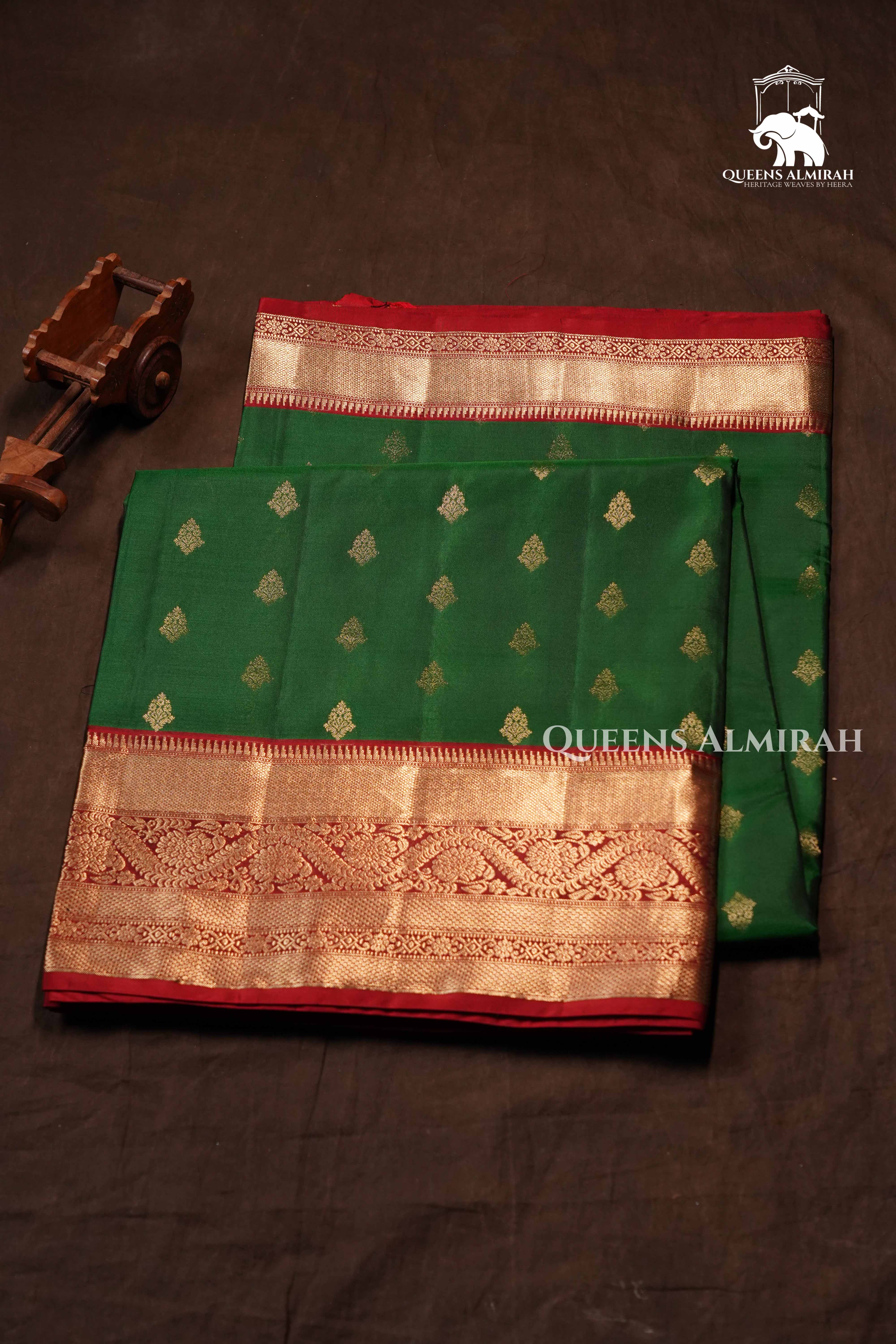 Green With Red Pure Soft Silk Saree
