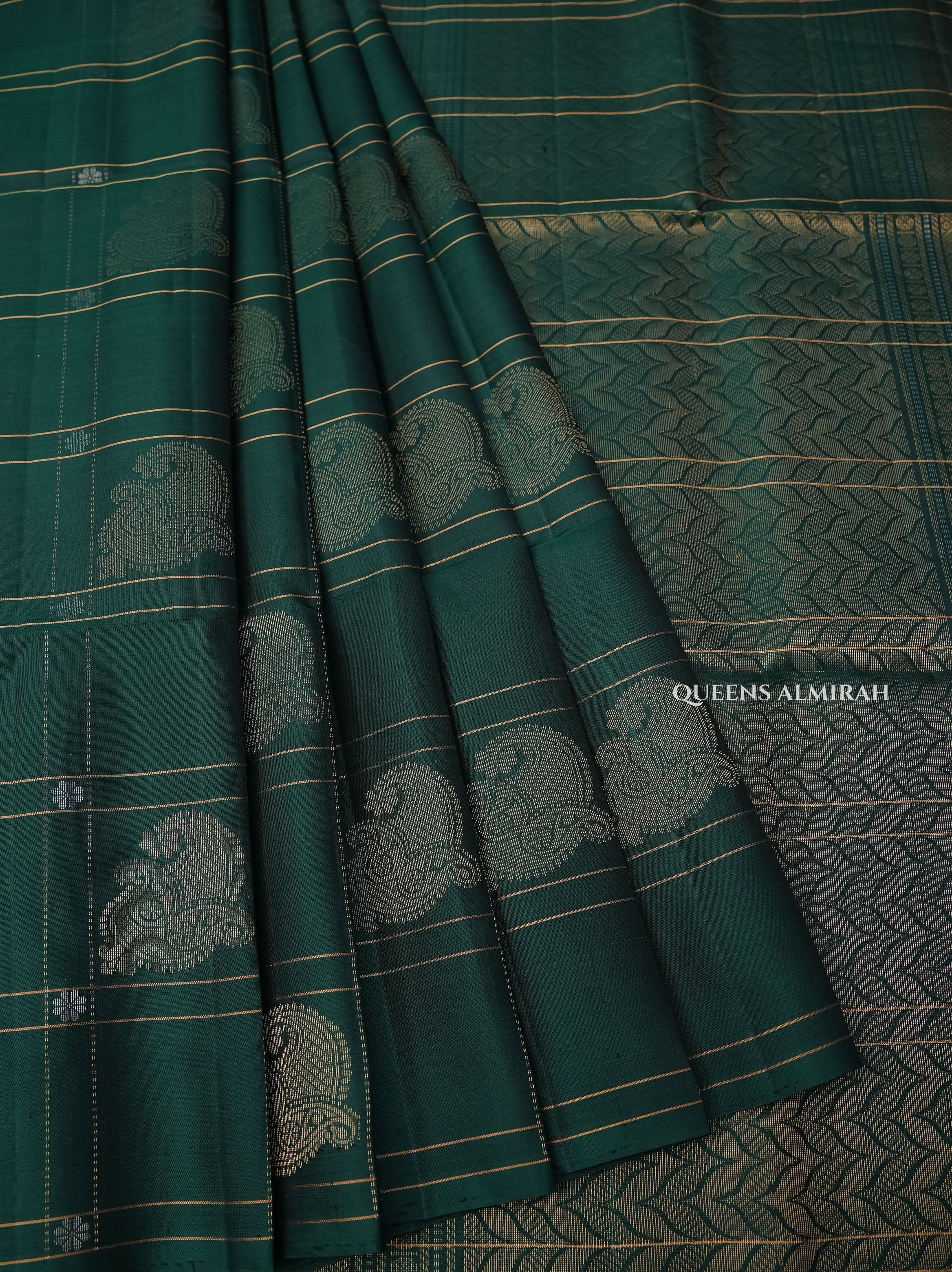 Dark Bottle Green Pure Soft Silk Saree