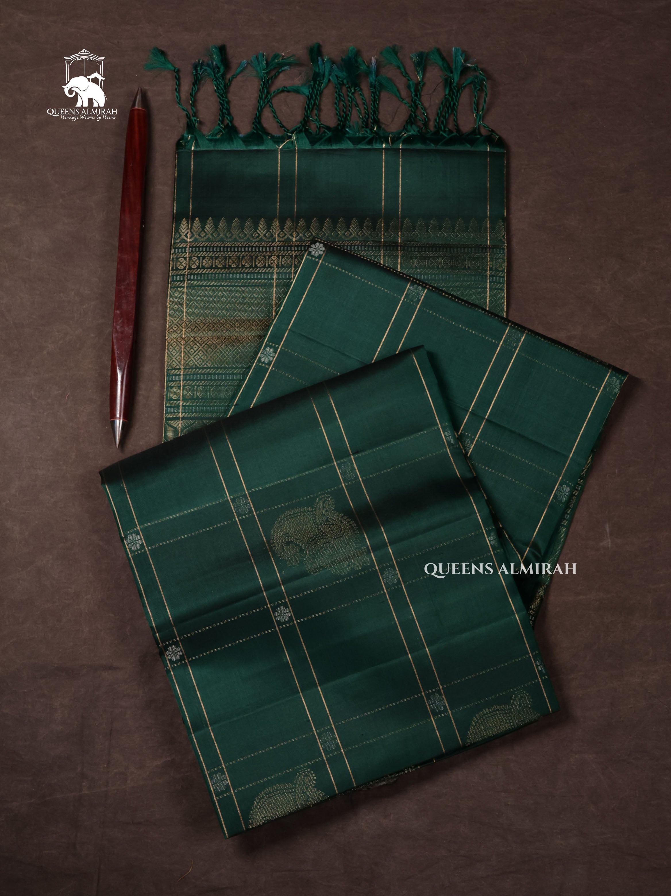 Dark Bottle Green Pure Soft Silk Saree