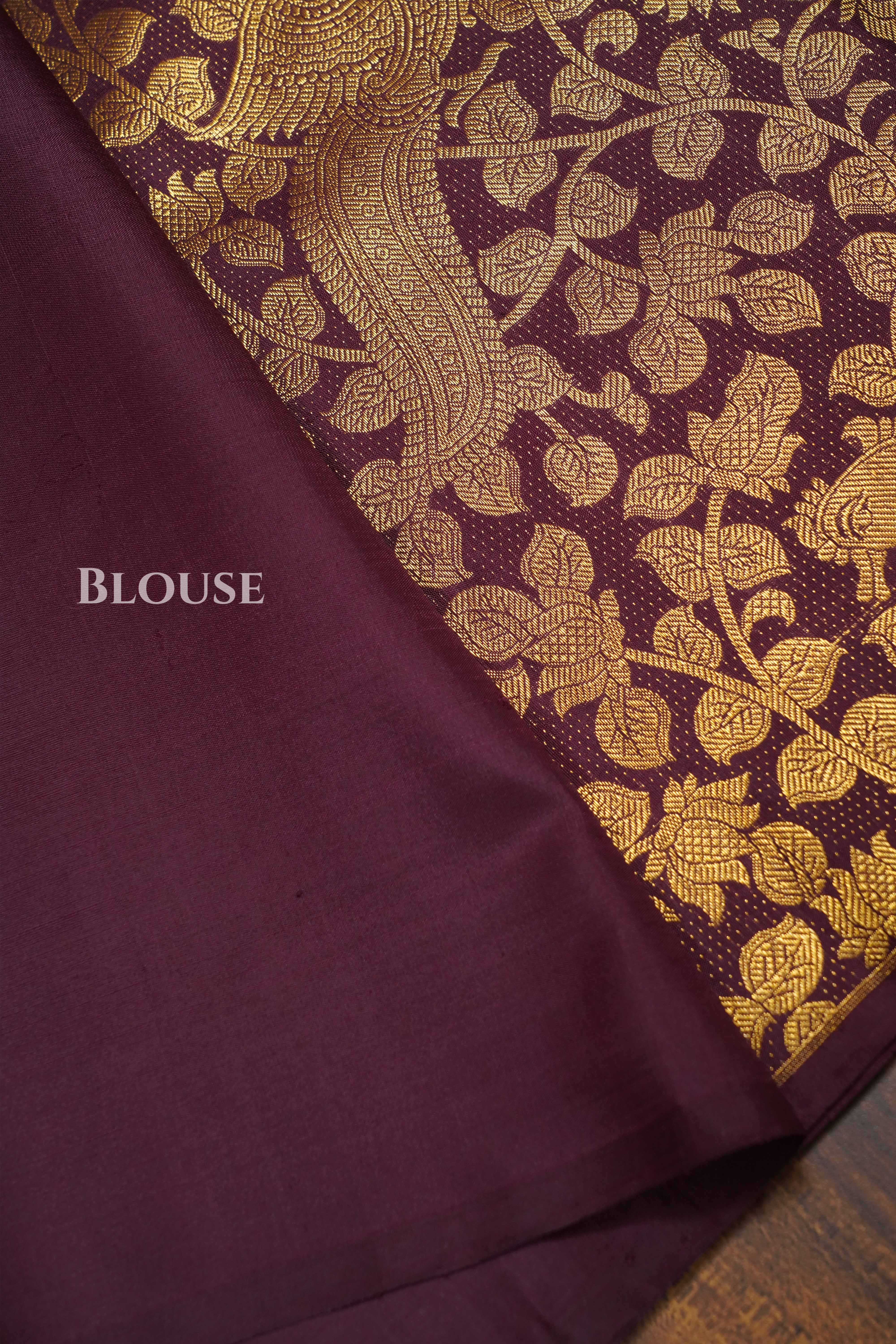 Dark Burgundy kanchivaram Silk Saree