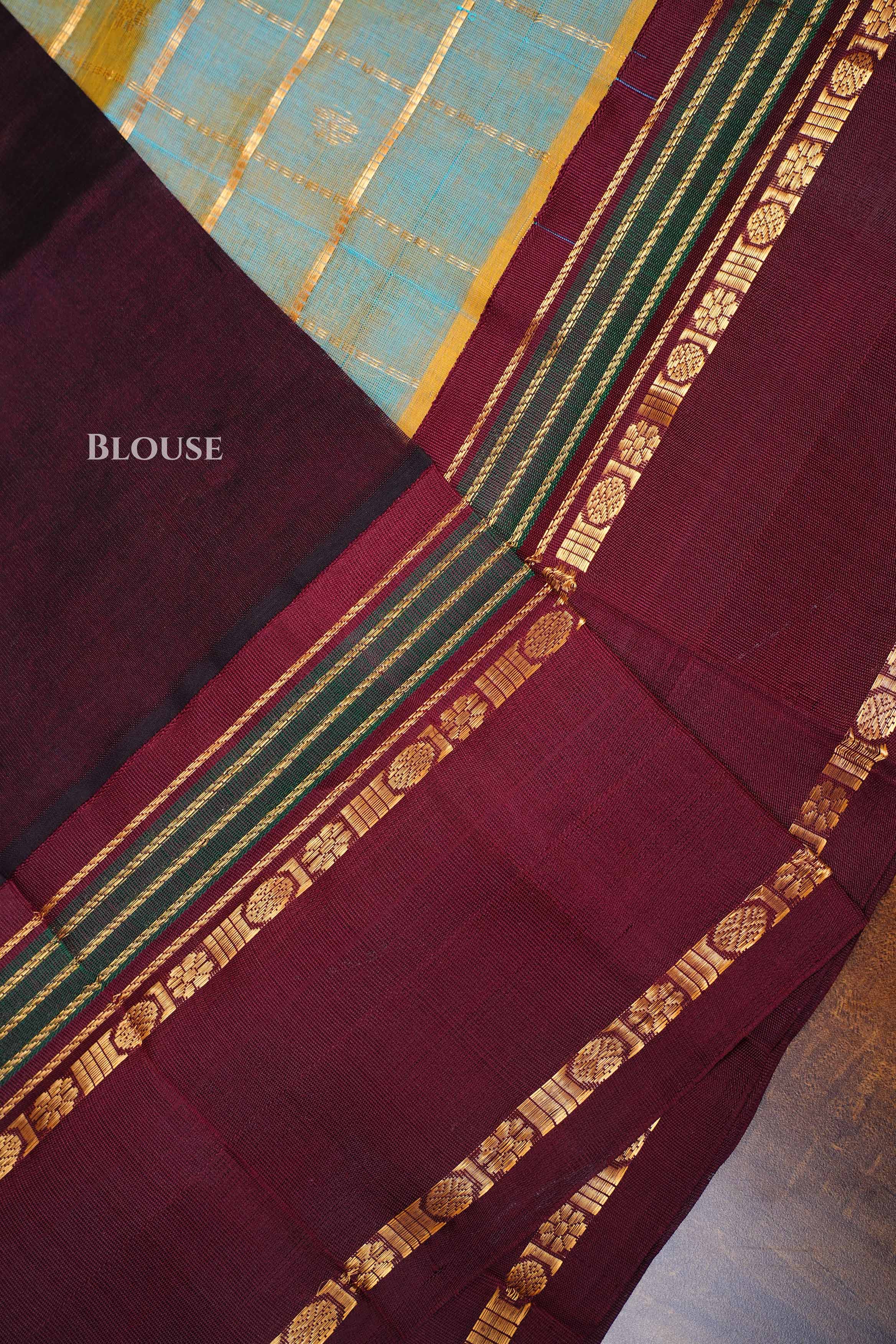 Sky Blue With Maroon Pure Kanchi Silk Cotton Saree