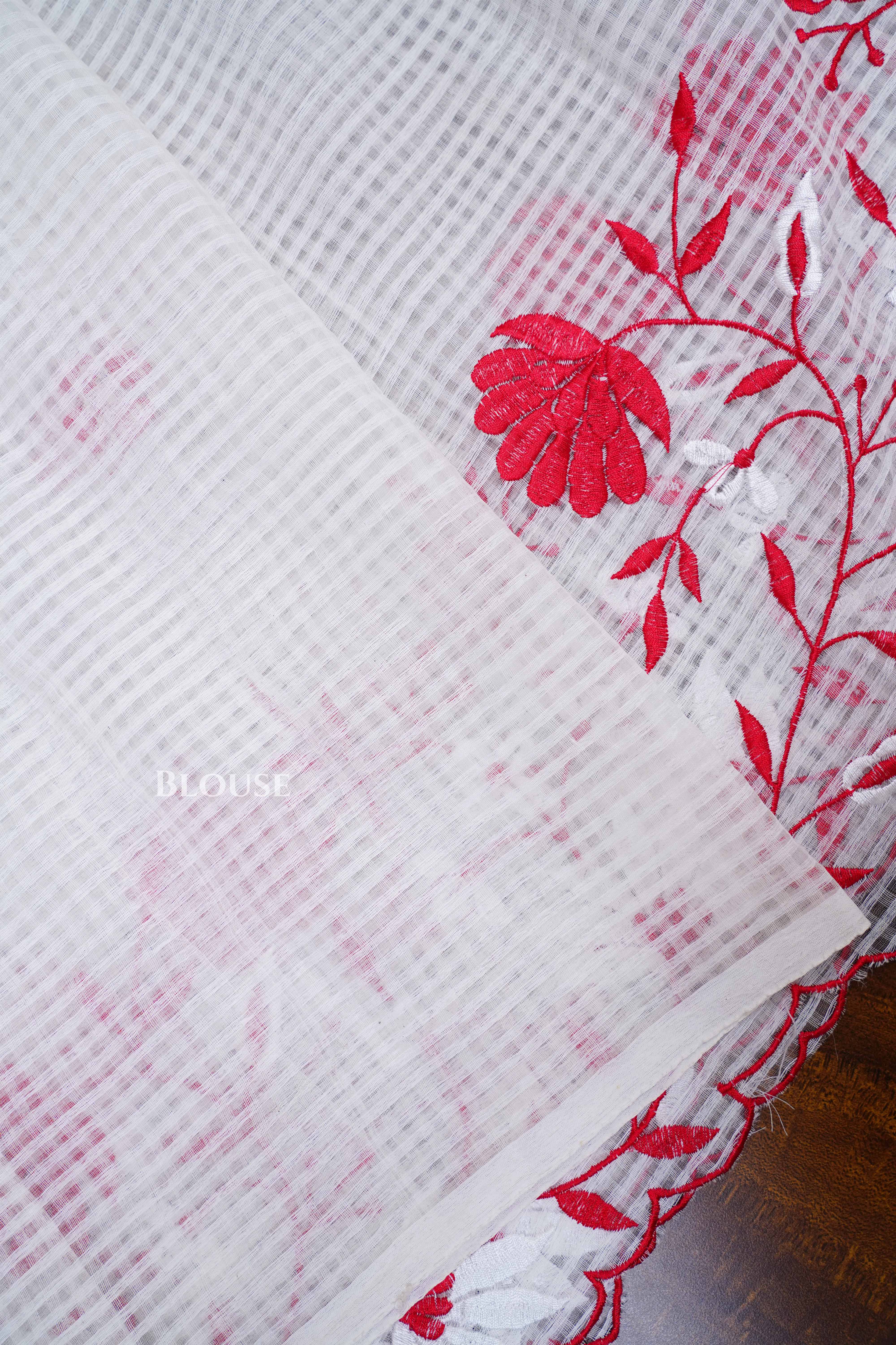 White Semi Kota Silk Cotton Saree