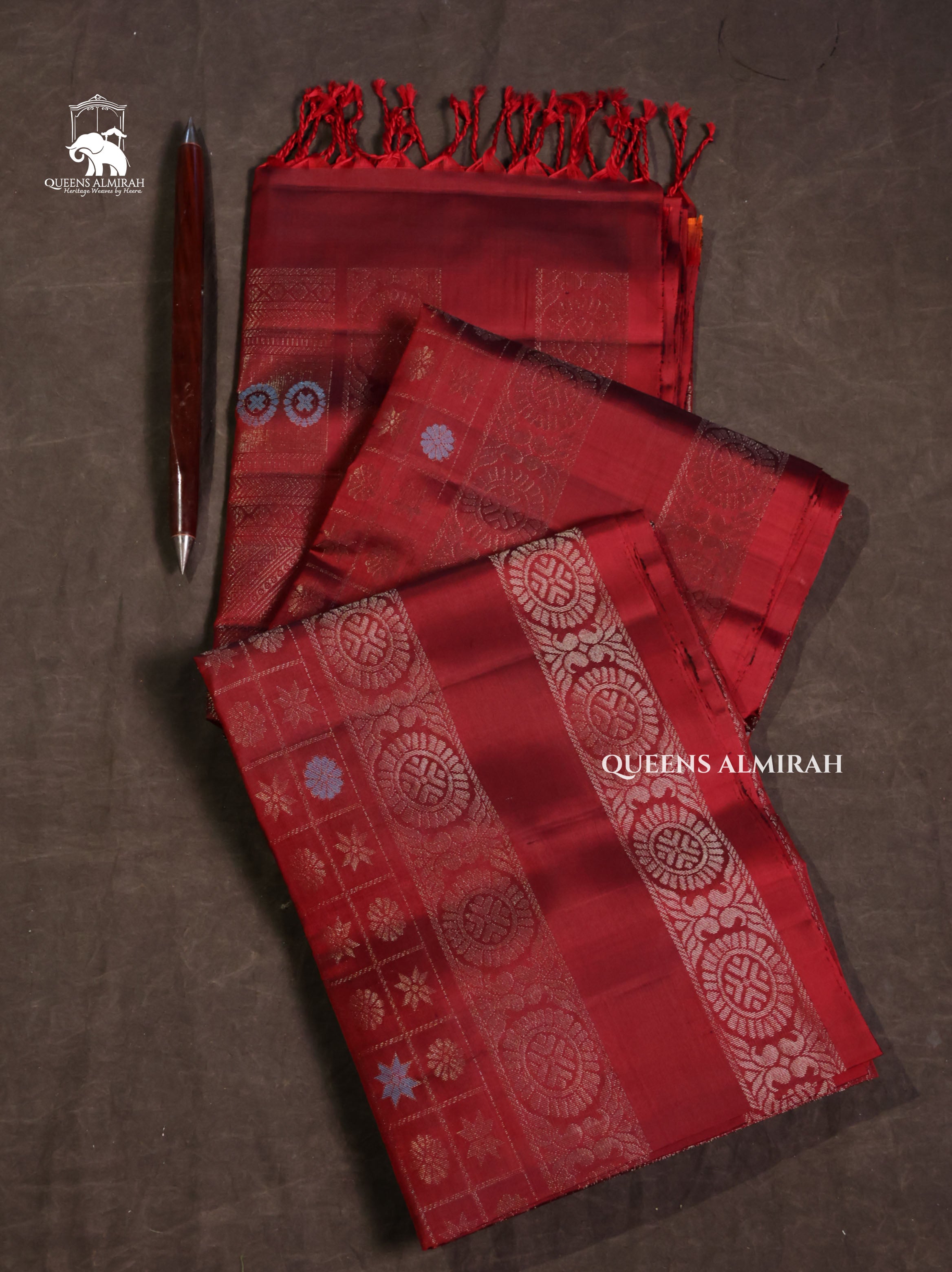 Maroon Athangudi Inspired Pure Soft Silk Saree
