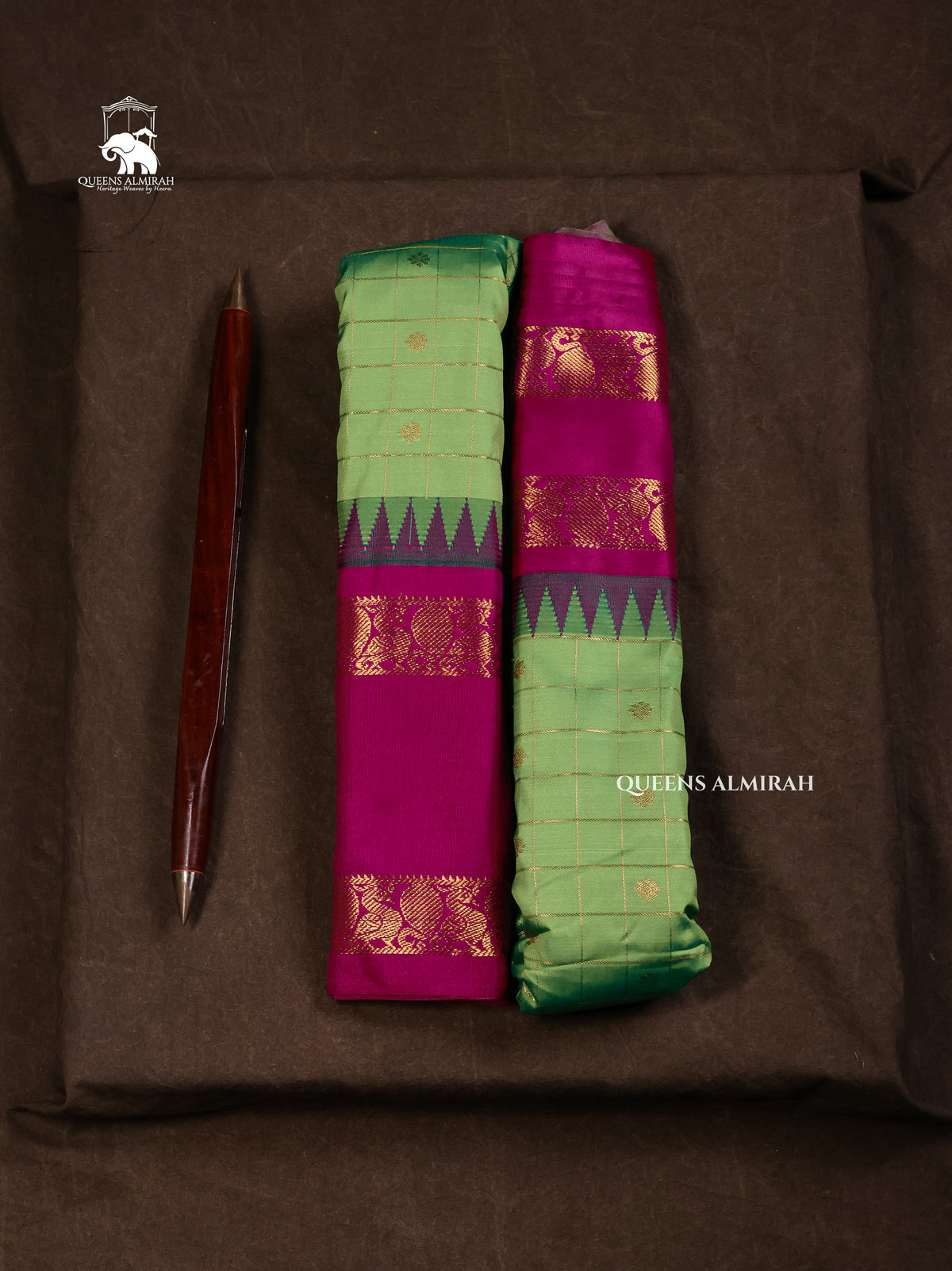 Green With Purple  Semi Gadwal Silk Saree