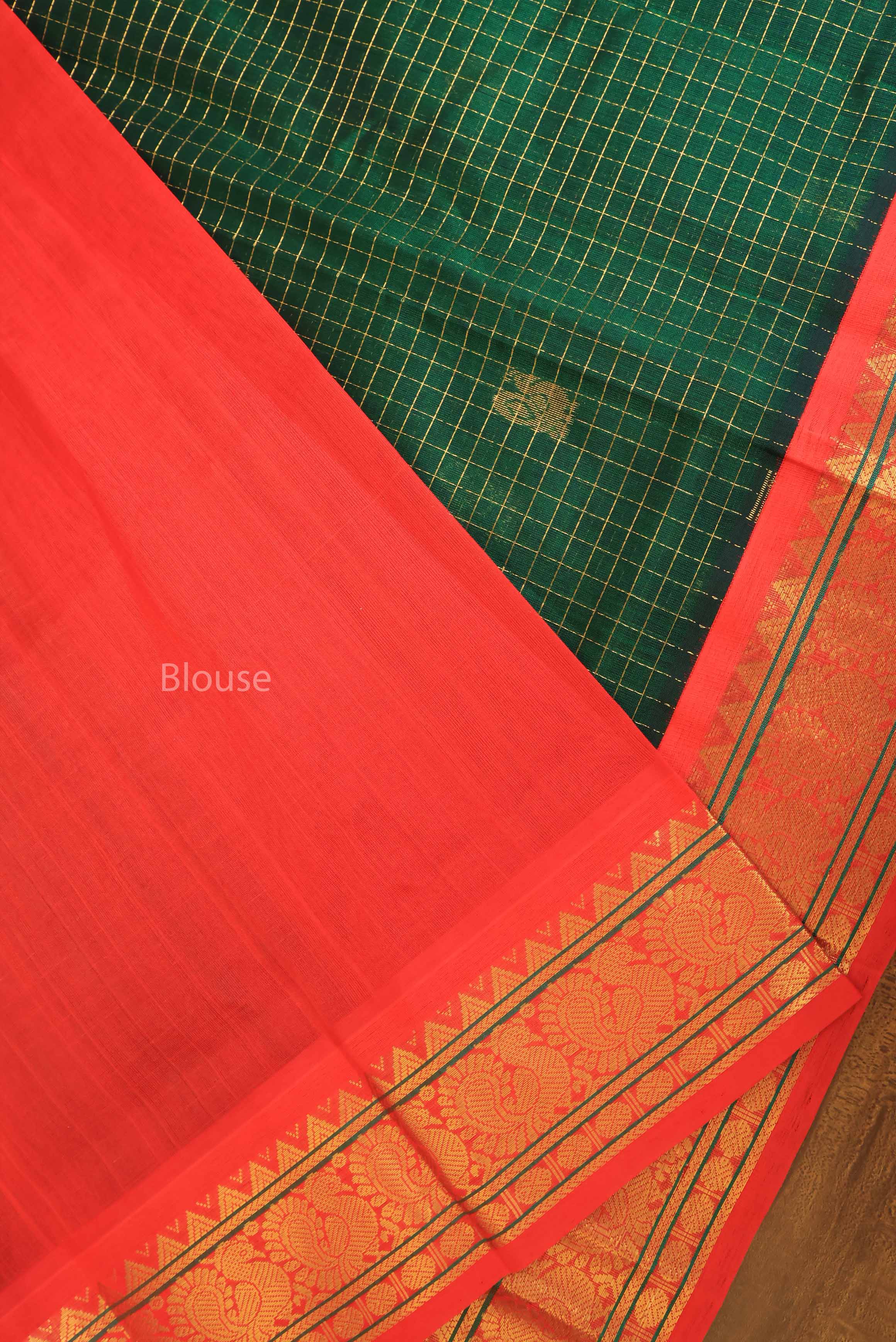 Dark Green With Red  Pure Kanchi Silk Cotton Saree