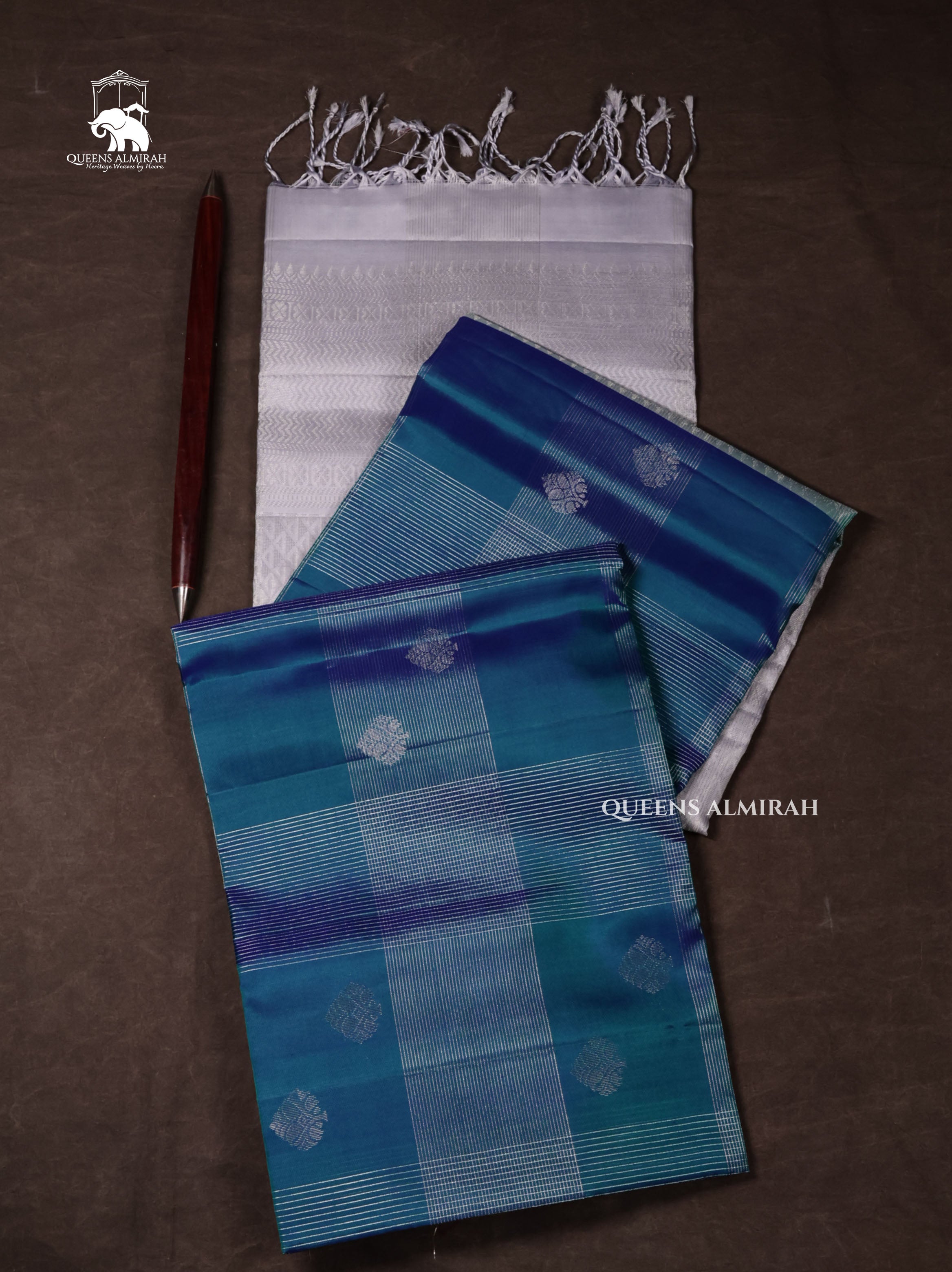 Peacock Blue Vairaoosi Kattam Pure Soft Silk Saree