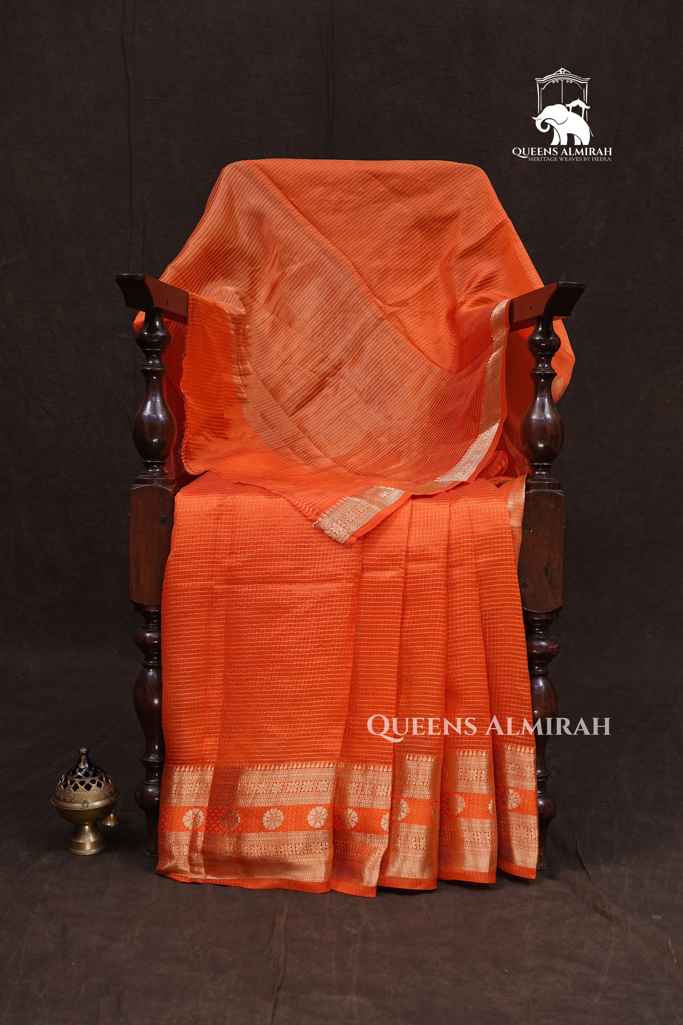 Orange Maheshwari Silk Saree