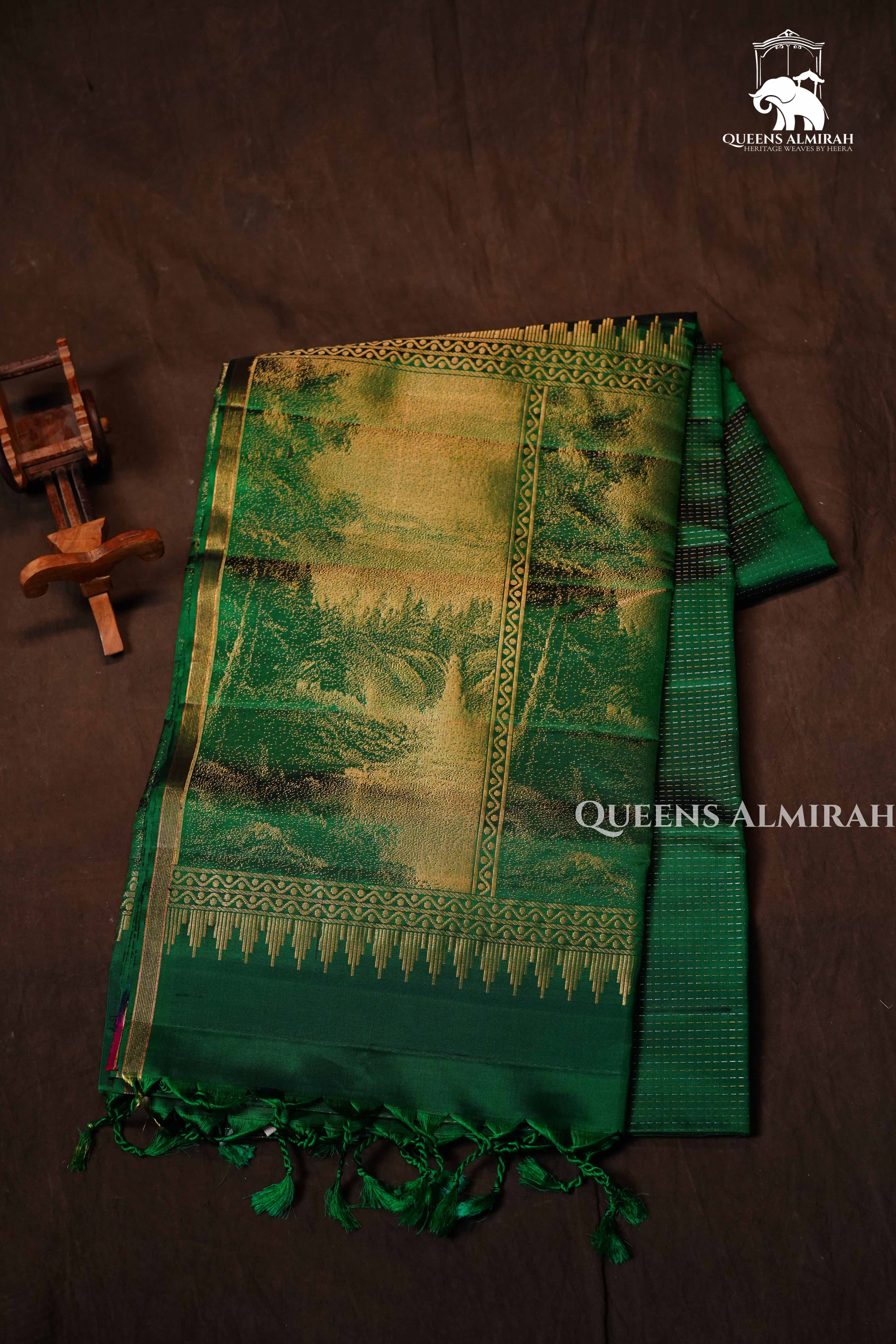 Dark Green Pure Soft Silk Saree