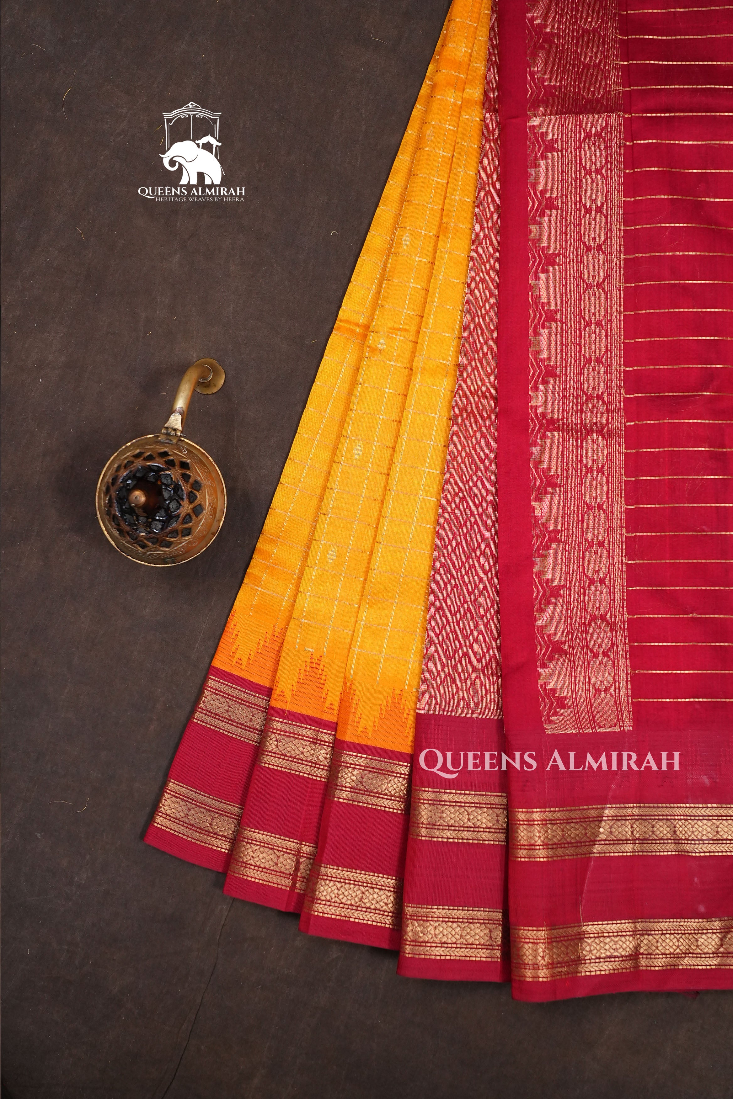 Mango Yellow Kattam With Red Rettapetta Border Pure Silk Cotton Saree