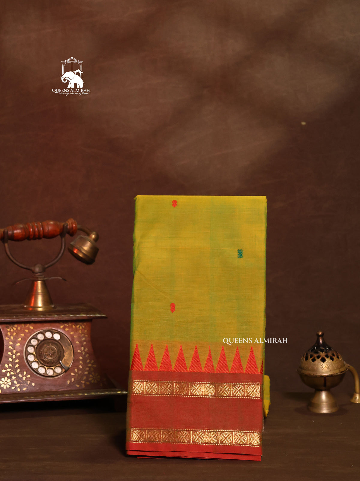 Green With Maroon Kanchi Cotton Saree