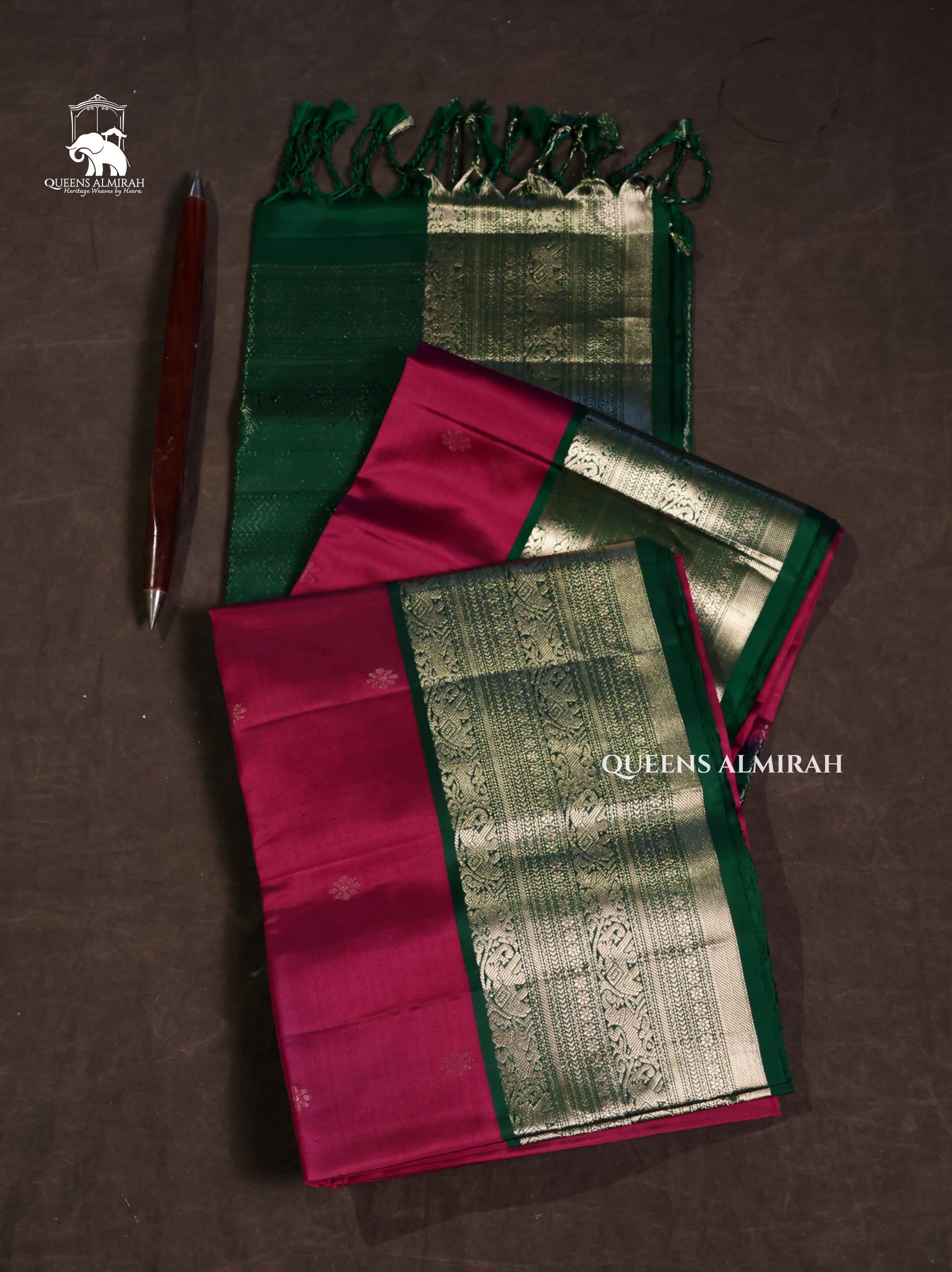 Purple With Green Pure Soft Silk Saree