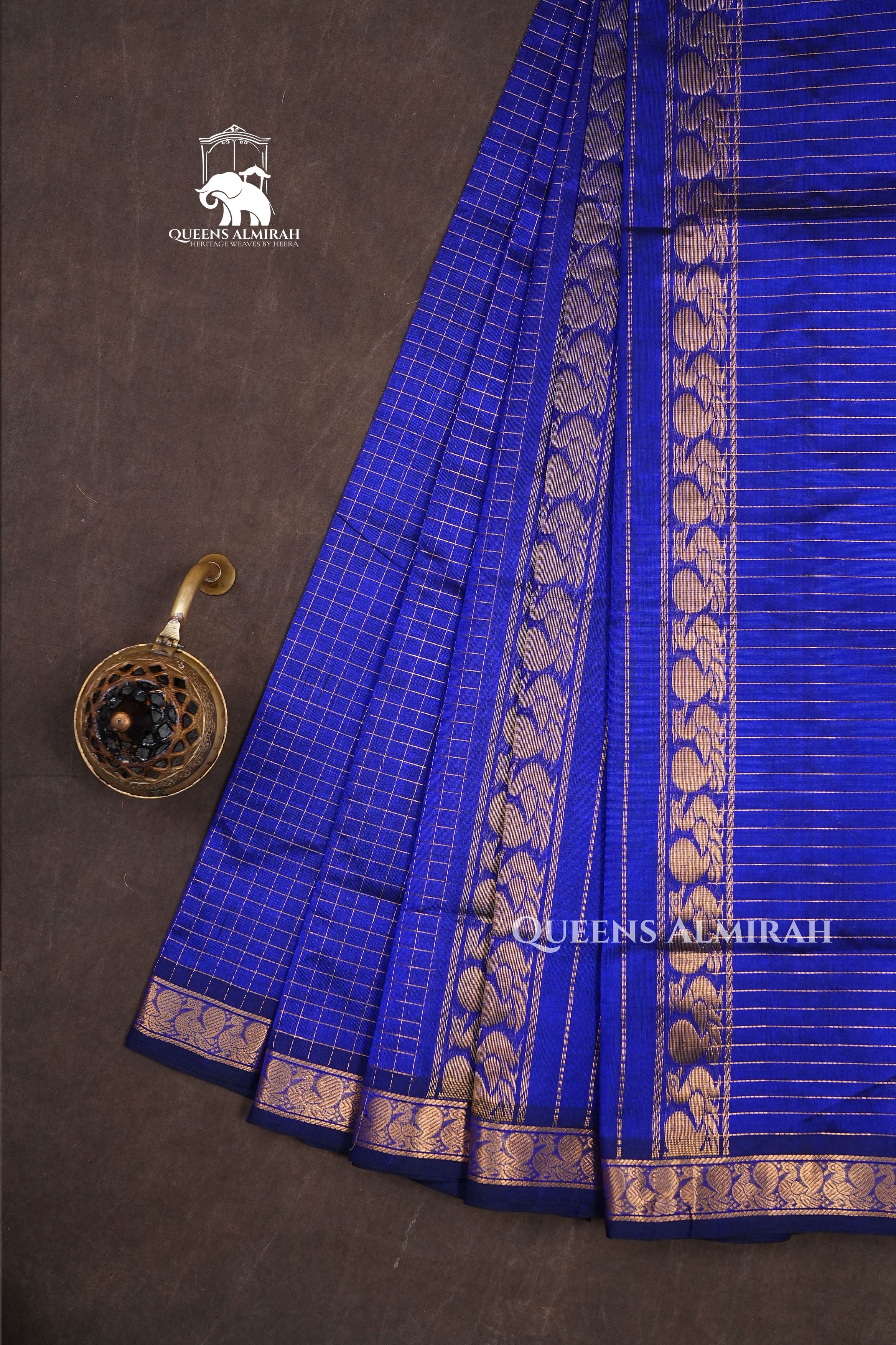 Navy Blue Kattam Pure Silk Cotton Saree