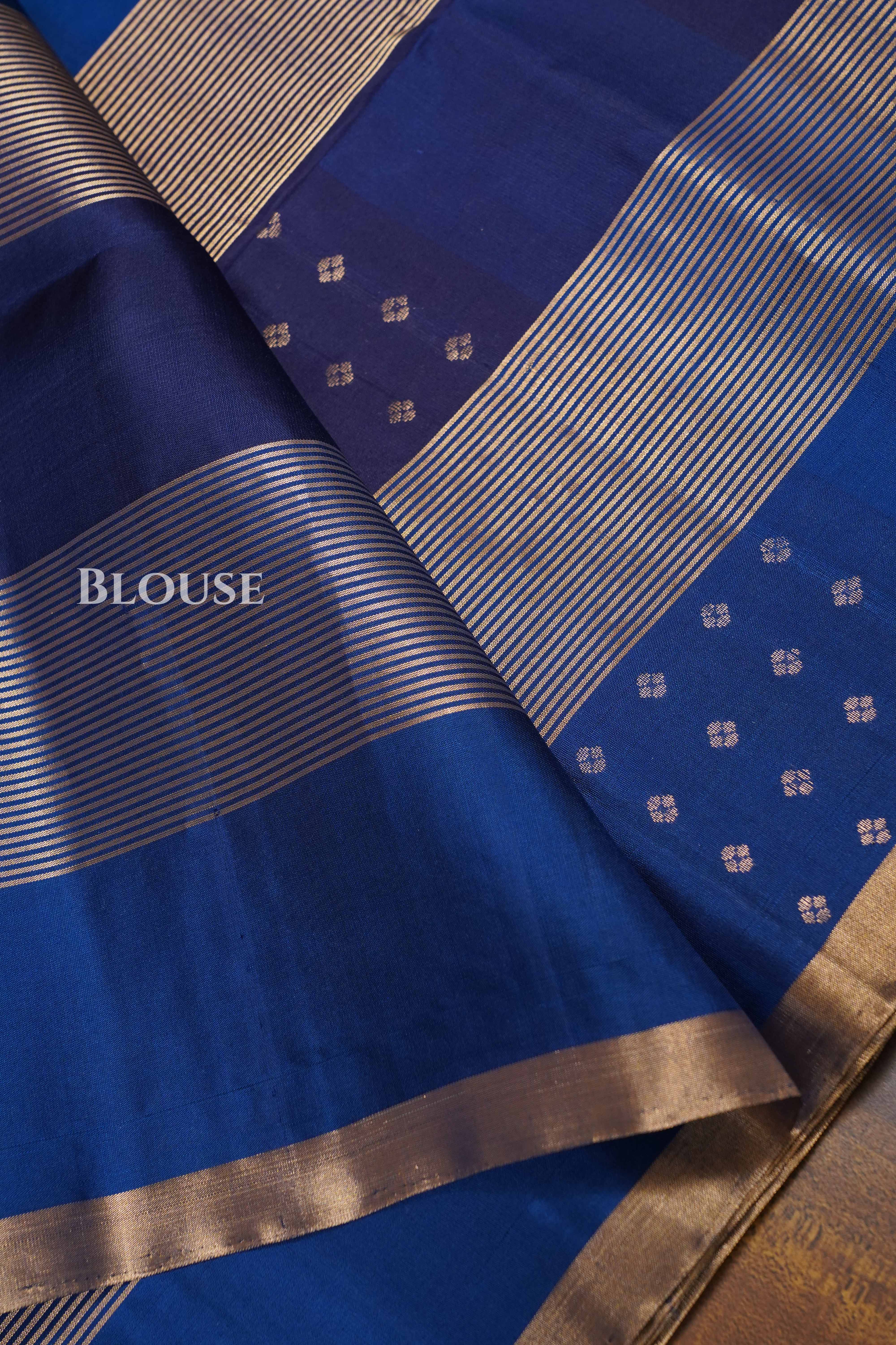 Ash With Royal Blue Checks Pure Soft Silk Saree