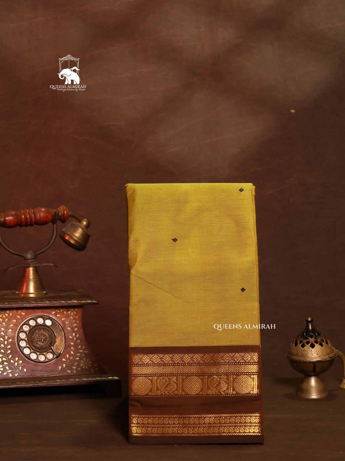 Green With Brown Kanchi Cotton Saree