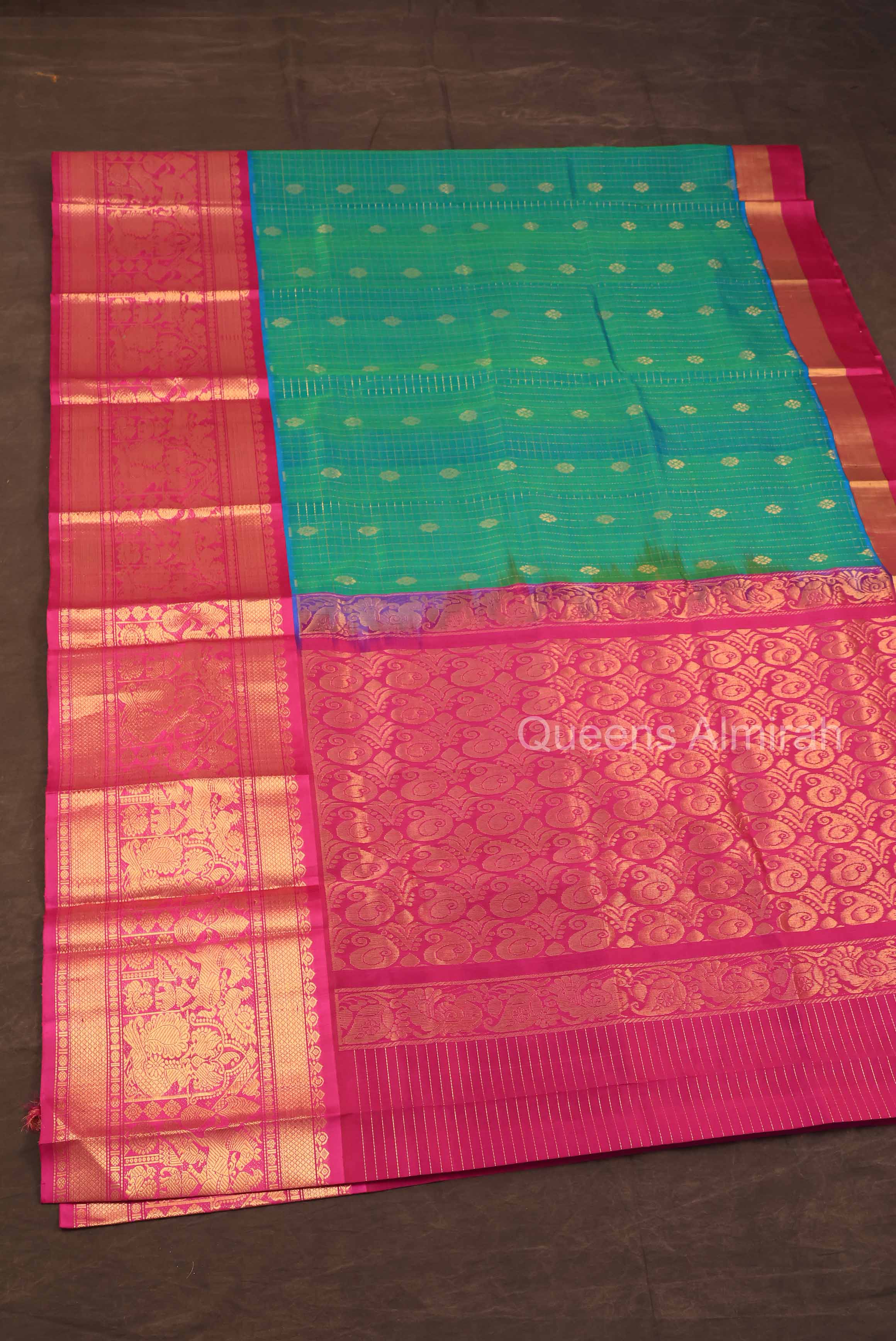 Blue With Pink Long And Short Border Pure Silk Cotton Saree