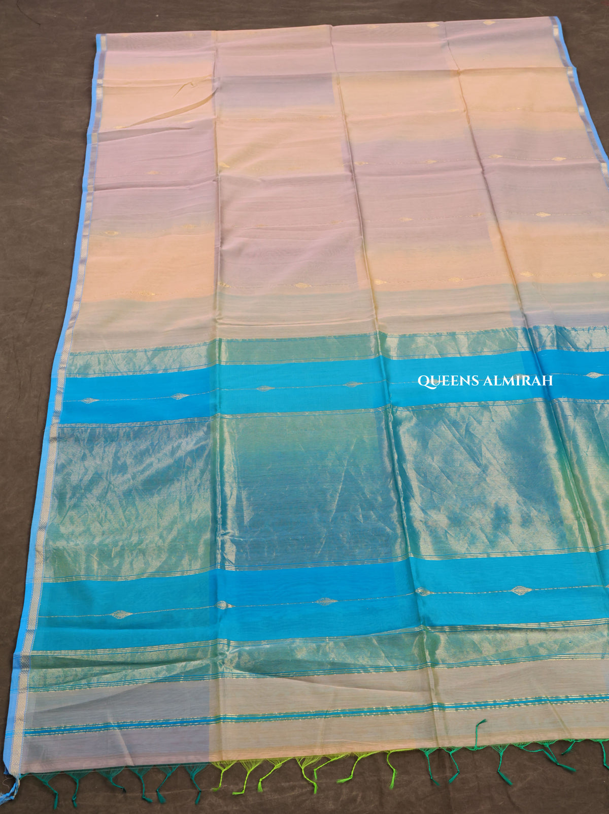 Sandal With Sky Blue Maheshwari Silk Cotton Saree