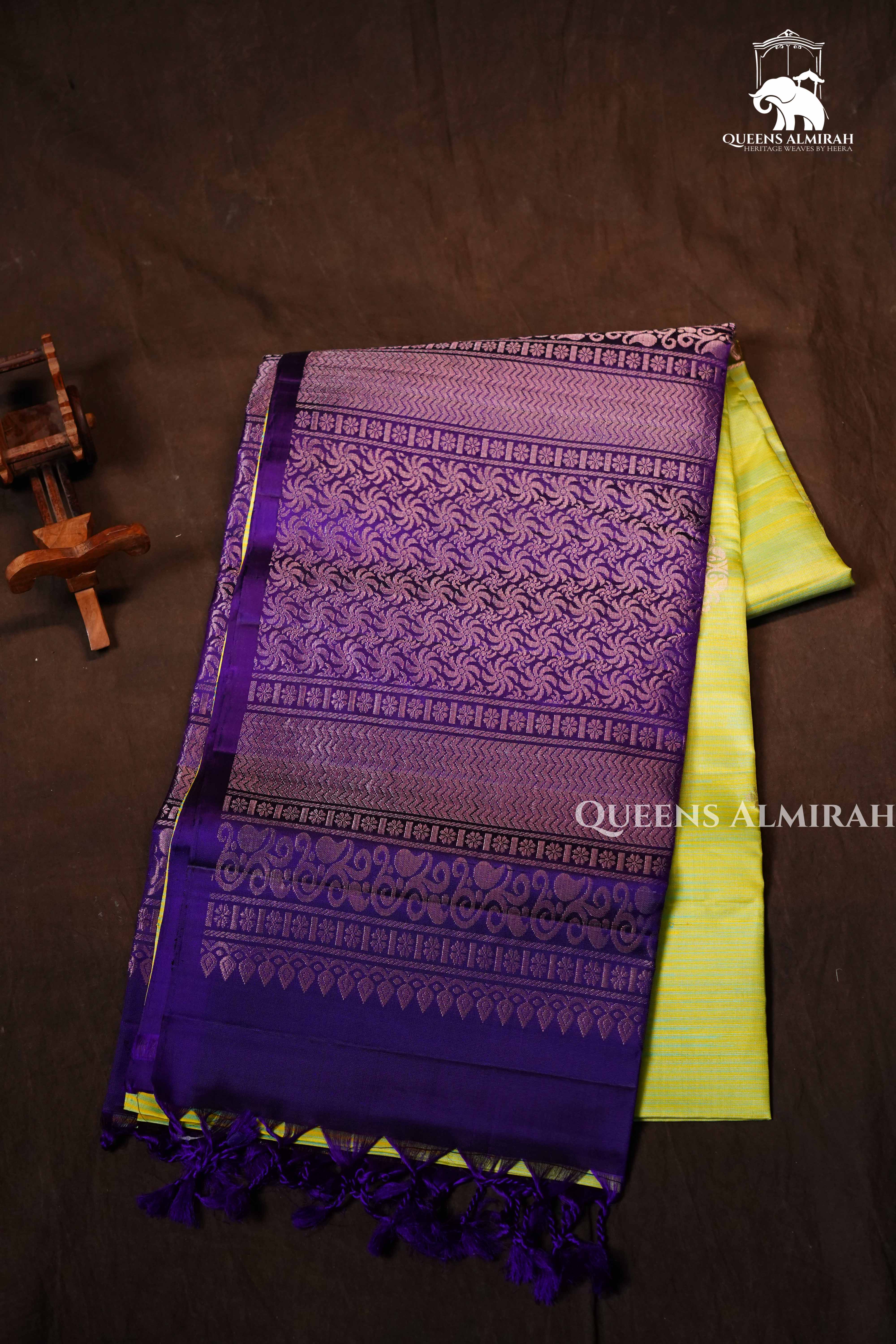 Pista Green With Purple Pure Soft Silk Saree