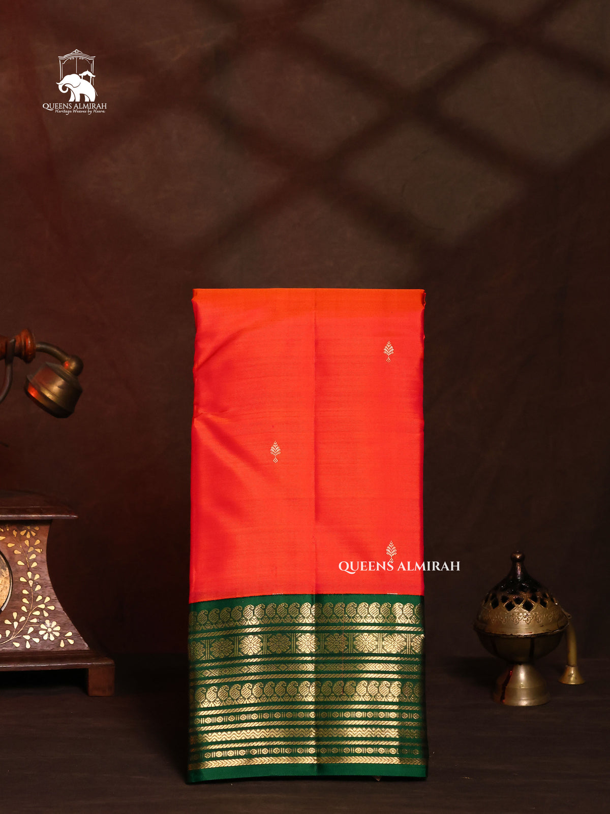 Orange With Green Pure Kanchivaram Silk Saree