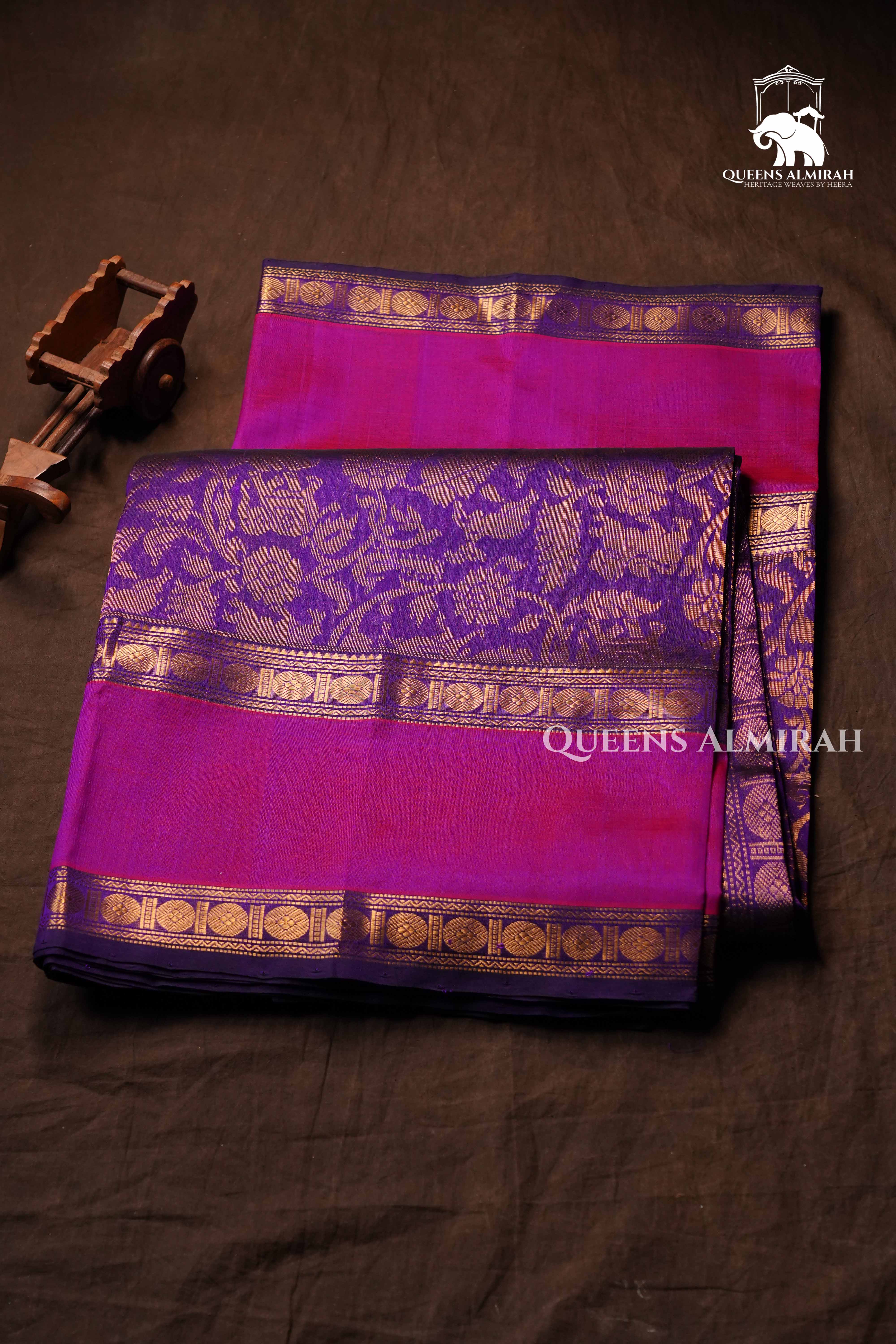 Brinjal Purple With Dark Pink Pure Kanchi Silk Cotton