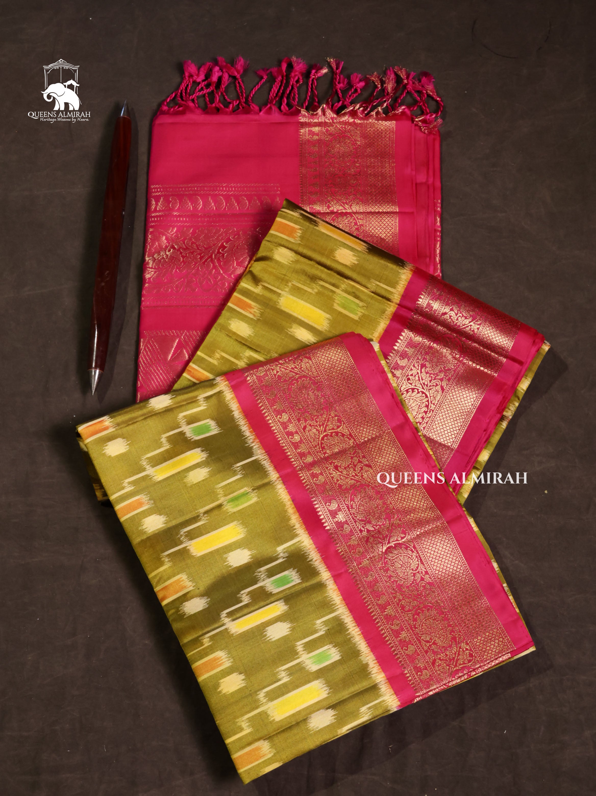 Green With Pink Pure Soft Silk Saree