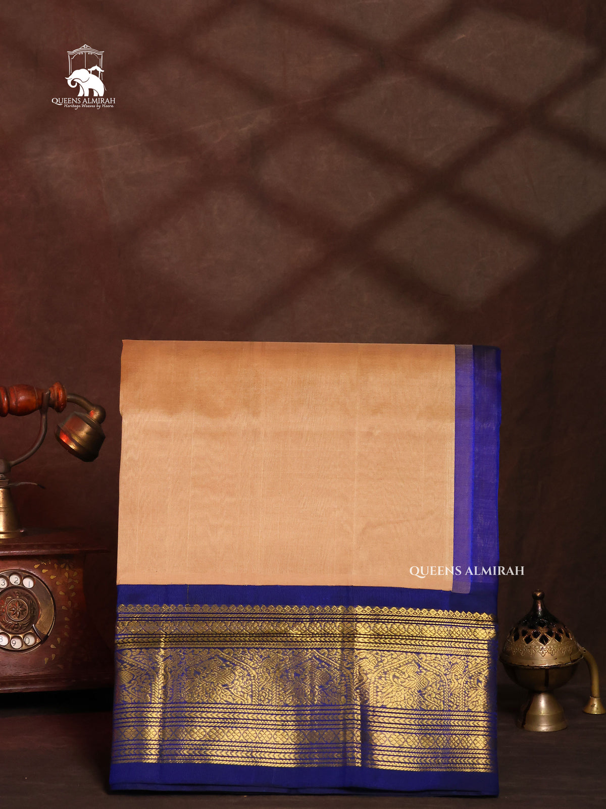 Sandal With Blue Pure Silk Cotton Saree