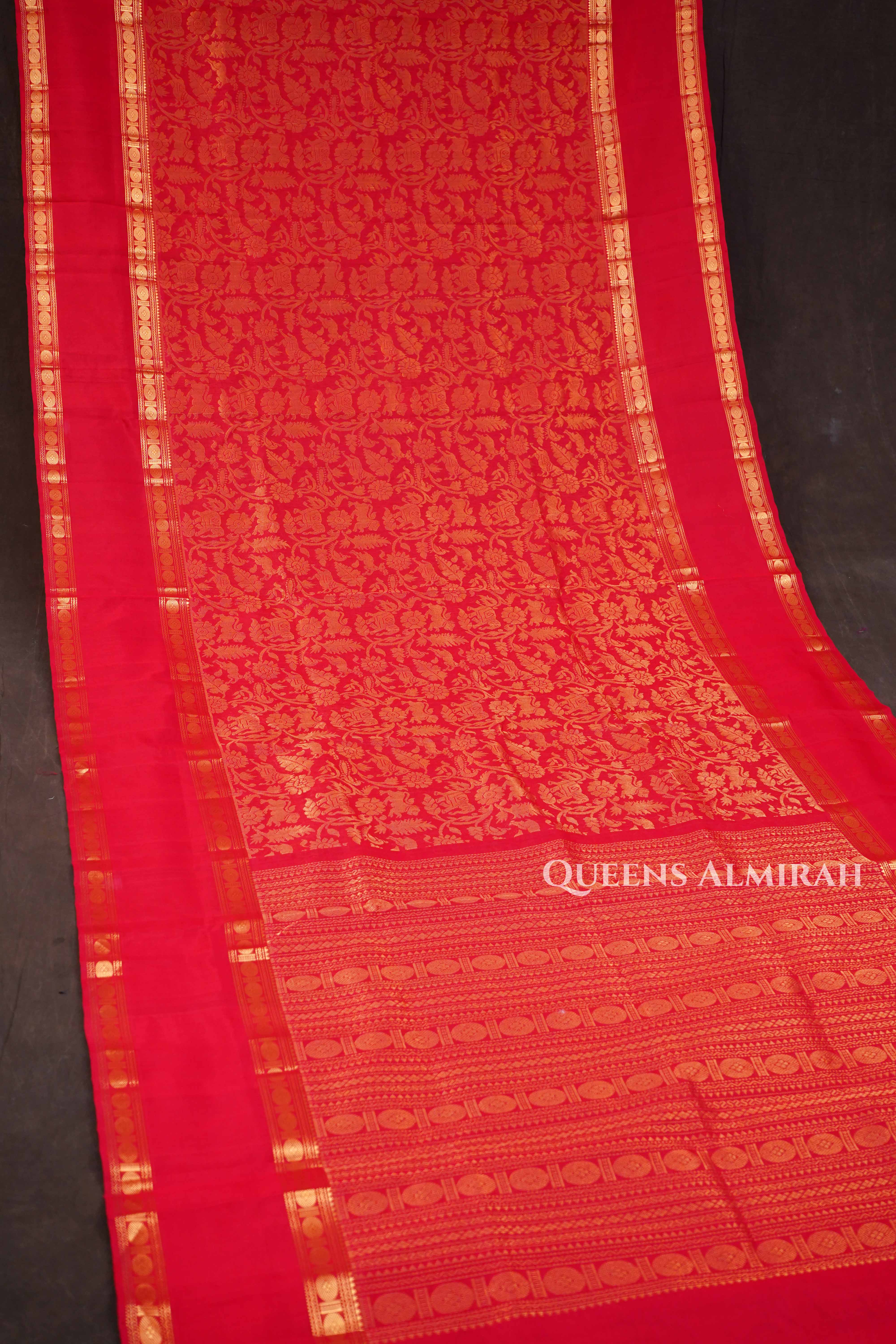 Red Vanasingaram Pure Kanchi Silk Cotton Saree