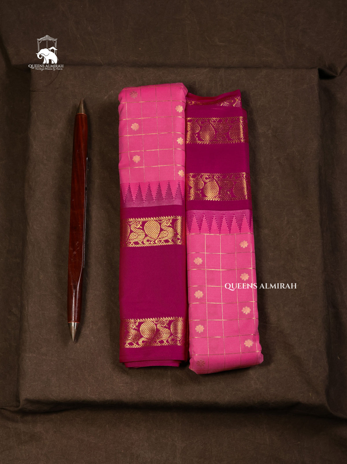 Pink With Purple Semi Gadwal Silk Saree