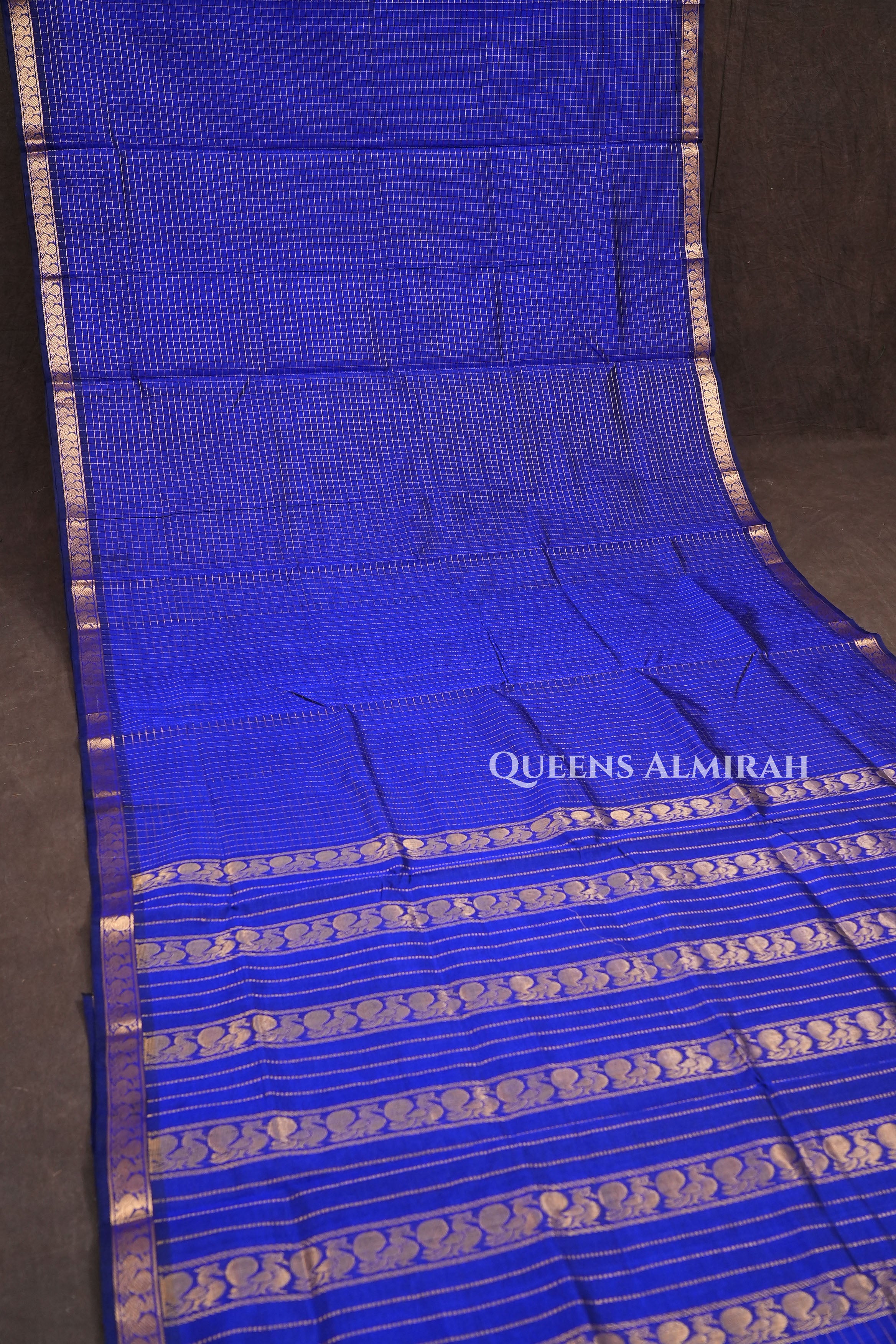 Navy Blue Kattam Pure Silk Cotton Saree