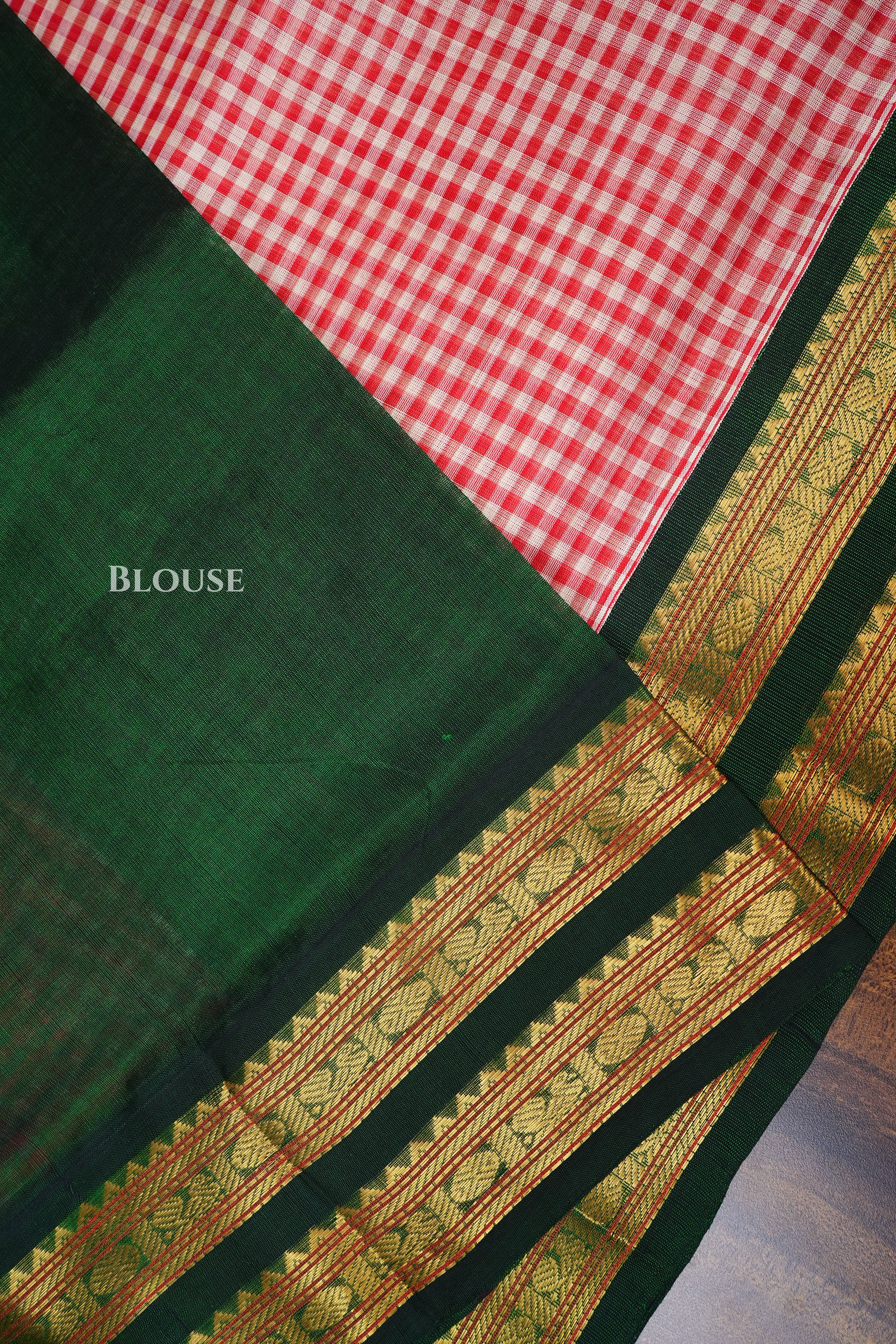 Red Checked With Green Pure Silk Cotton Saree