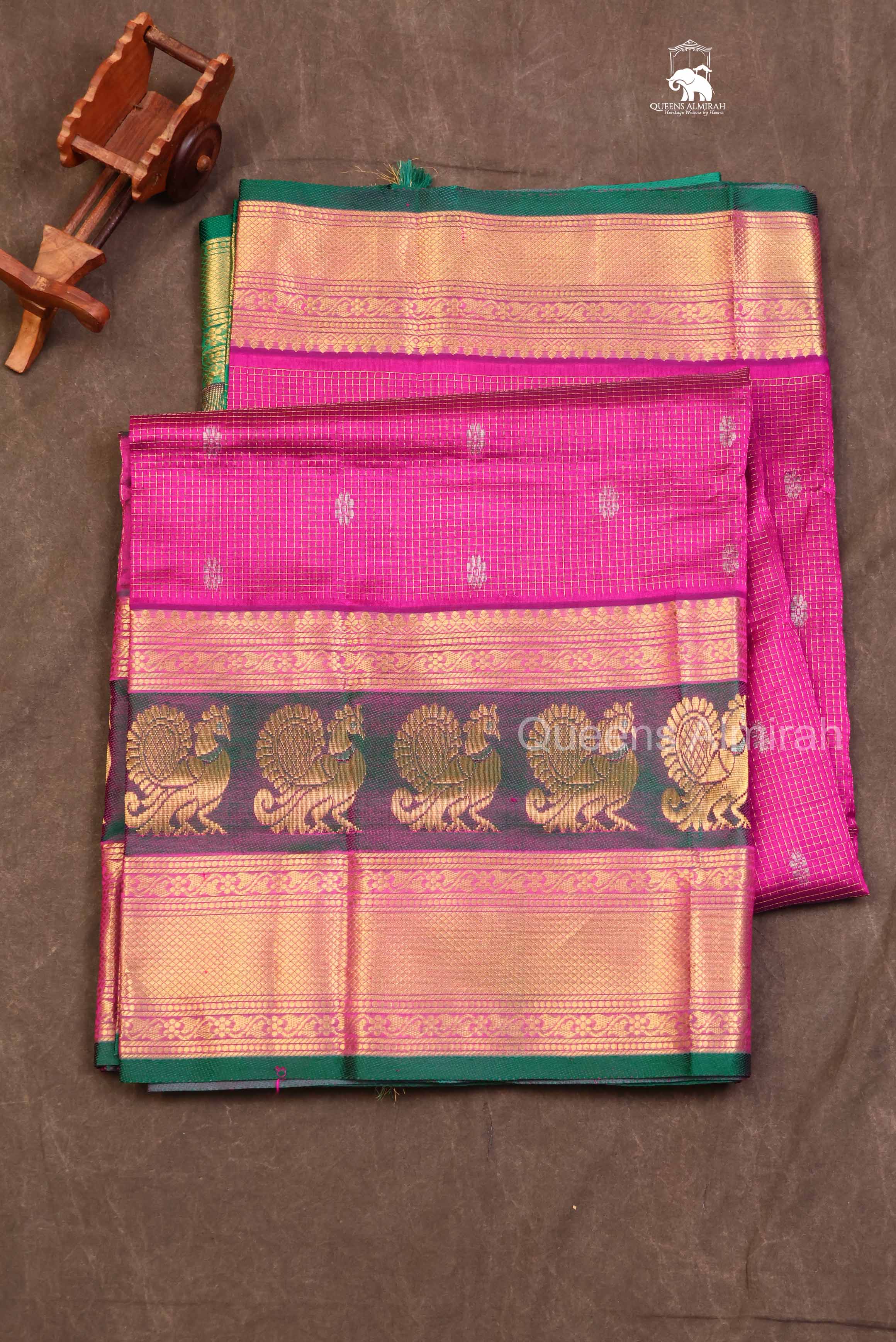 Purple With Kattam Butta With Green Peacock Border Pure Silk Cotton Saree