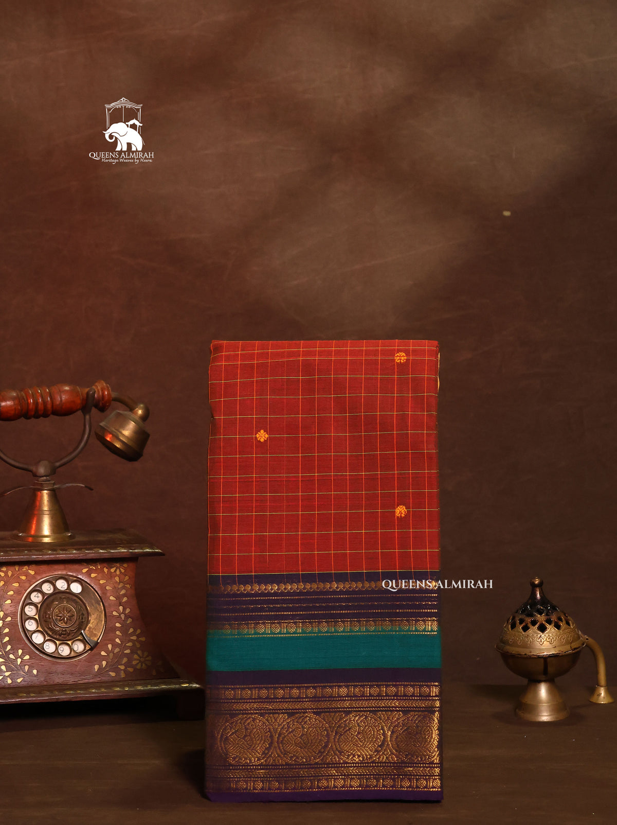 Honey Brown With Blue Kanchi Cotton Saree