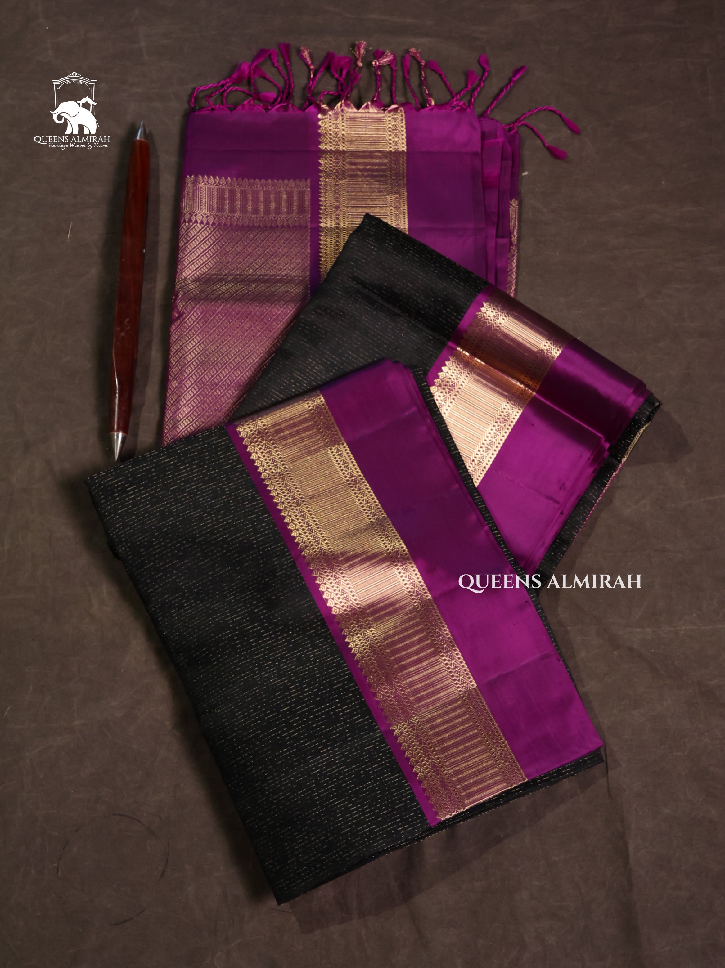 Black With Purple Pure Soft Silk Saree