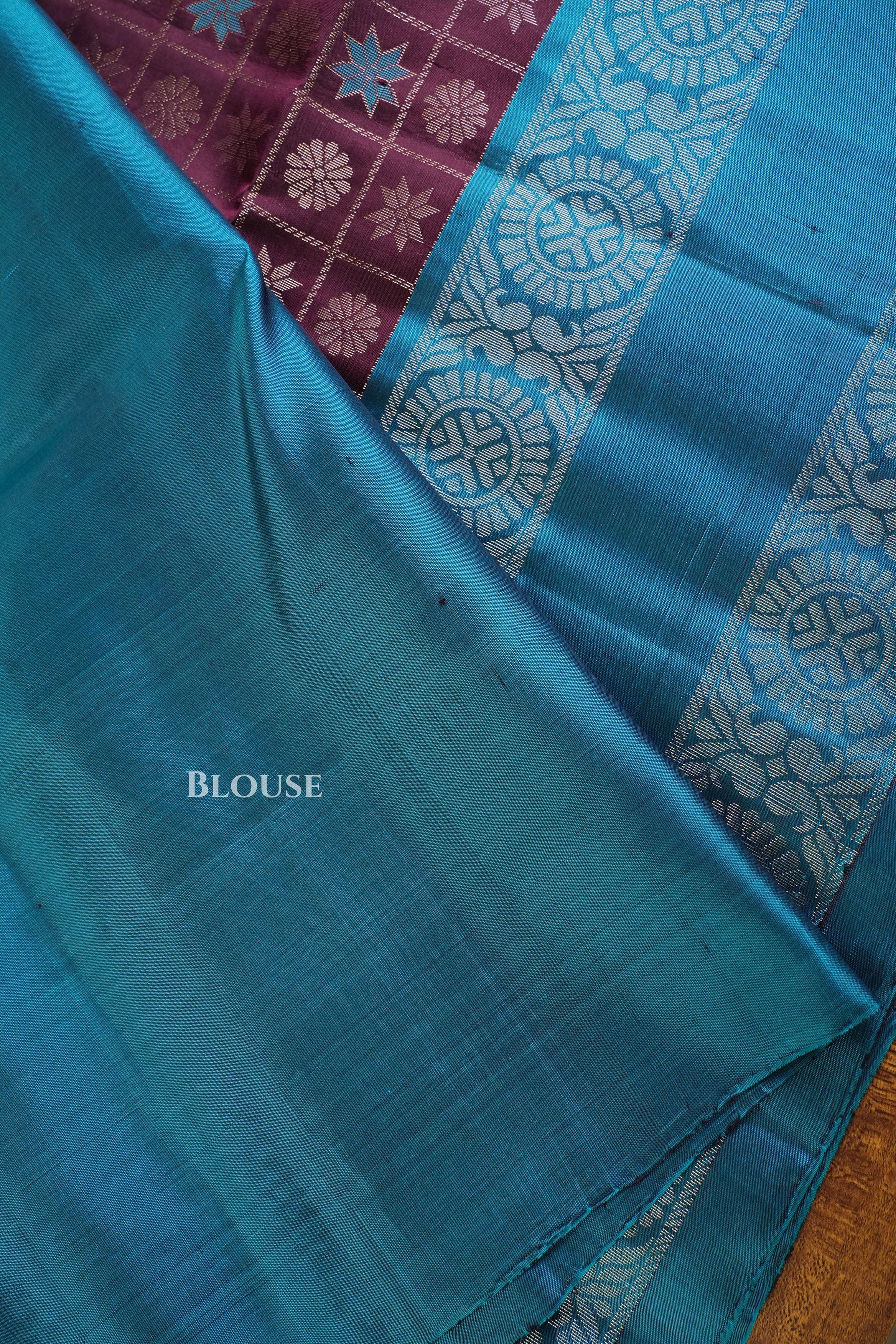 Cocoa Bean With Sea Blue Pure Soft Silk Saree
