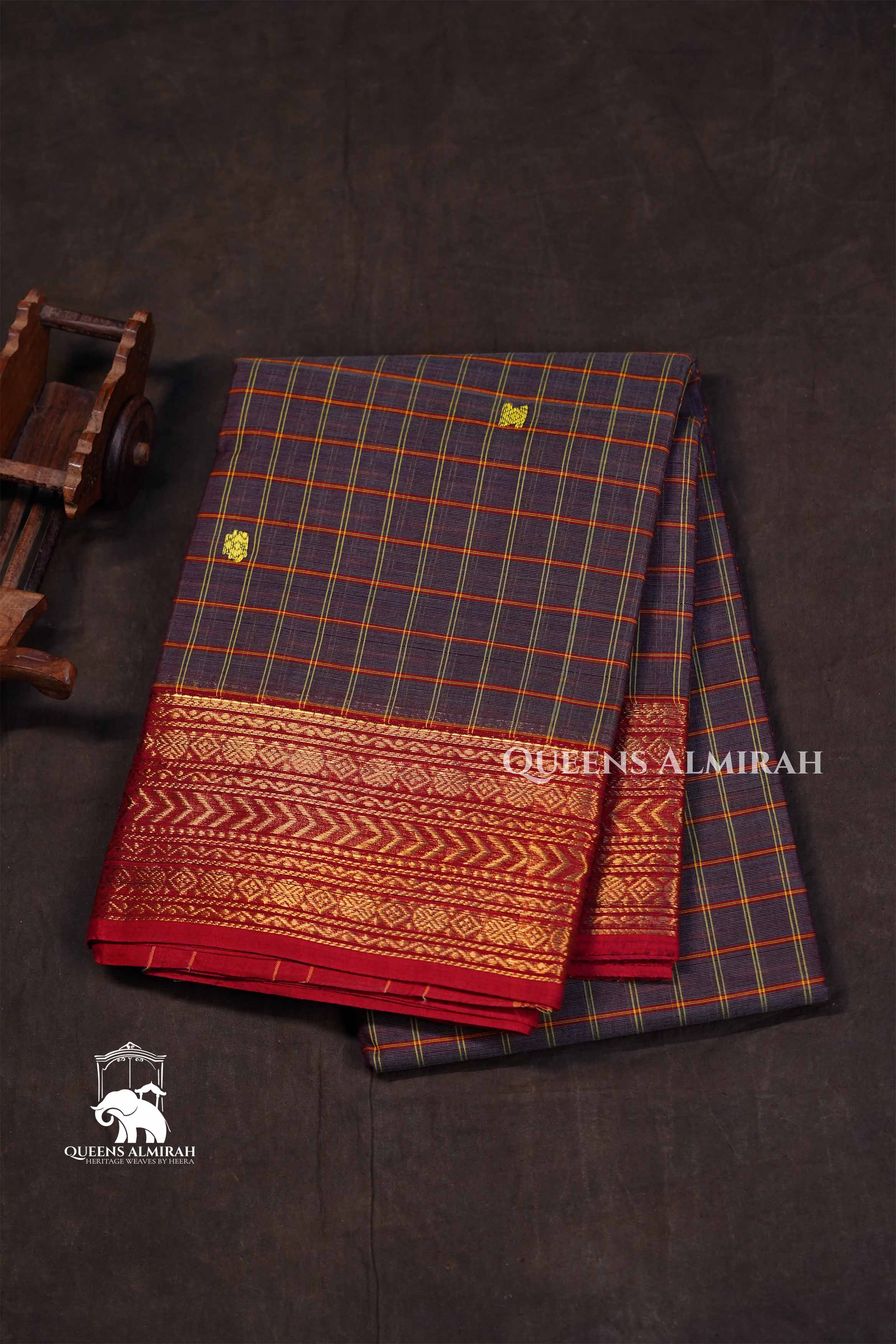 Grey With Red Kanchi Cotton Saree
