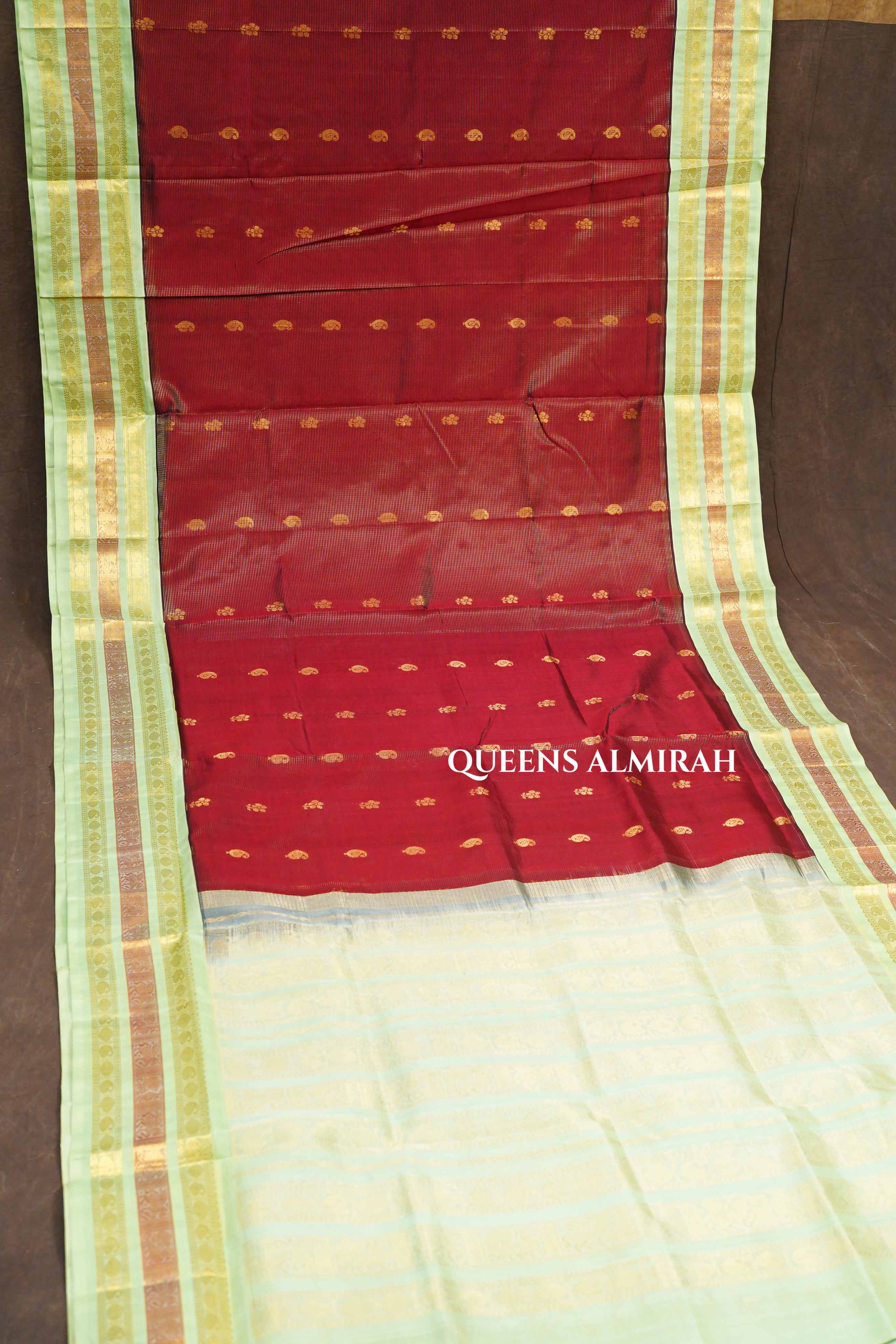 Maroon With Mint Green Pure Silk Cotton Saree
