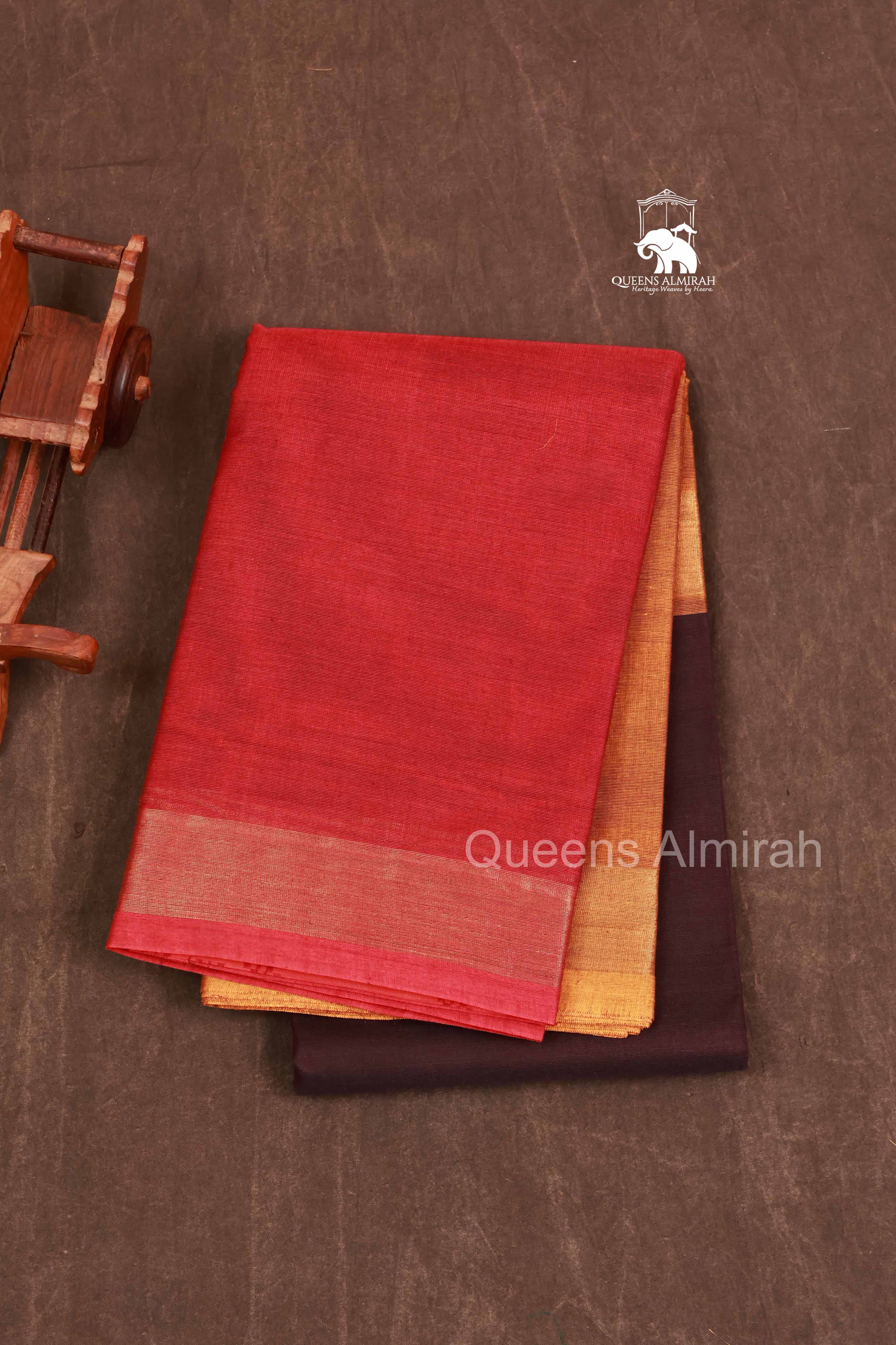 Brown With Red And Yellow Chettinad Cotton Saree