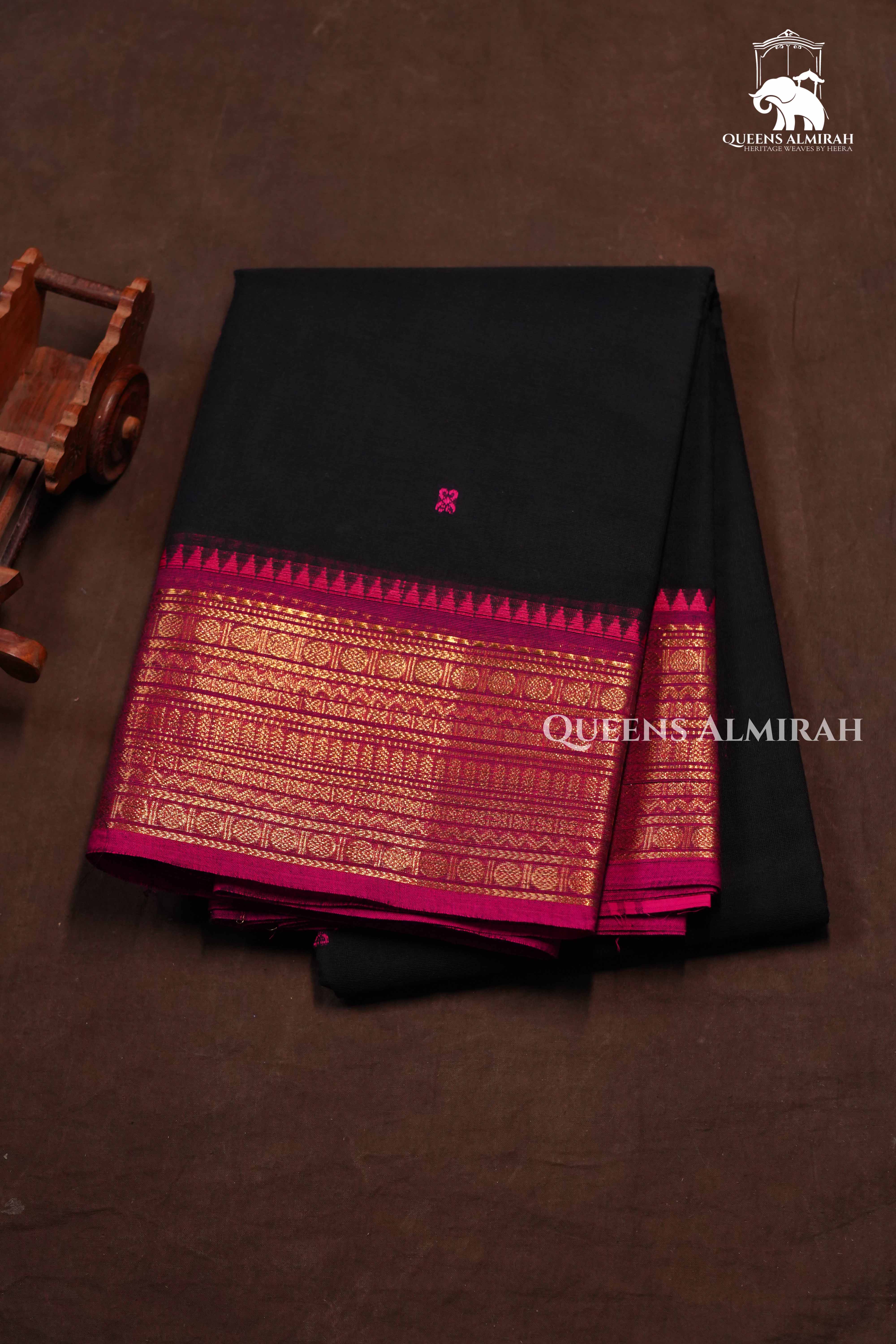Black With Pink Kanchi Cotton Saree