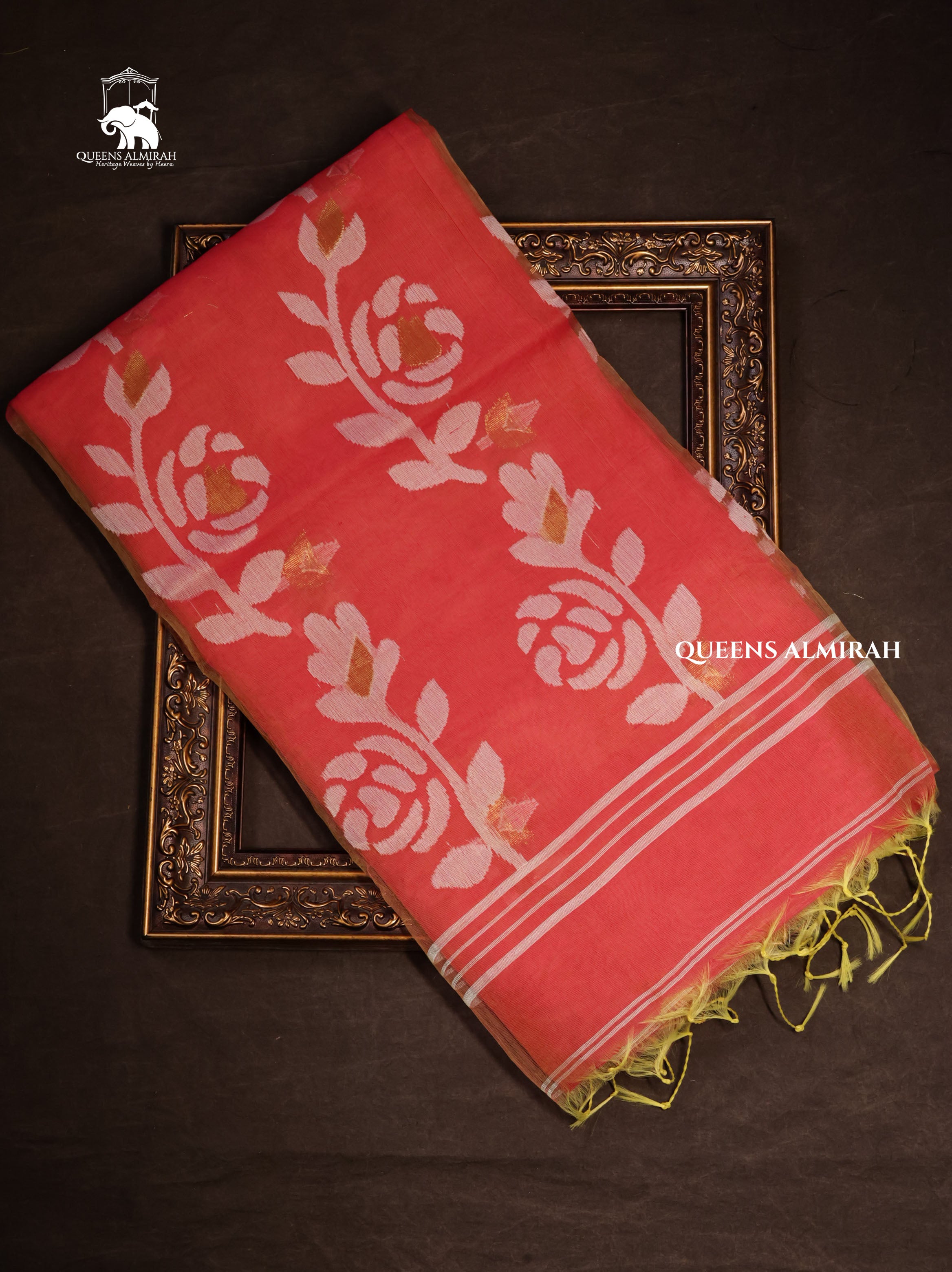 Orange Muslin Jamdani Saree