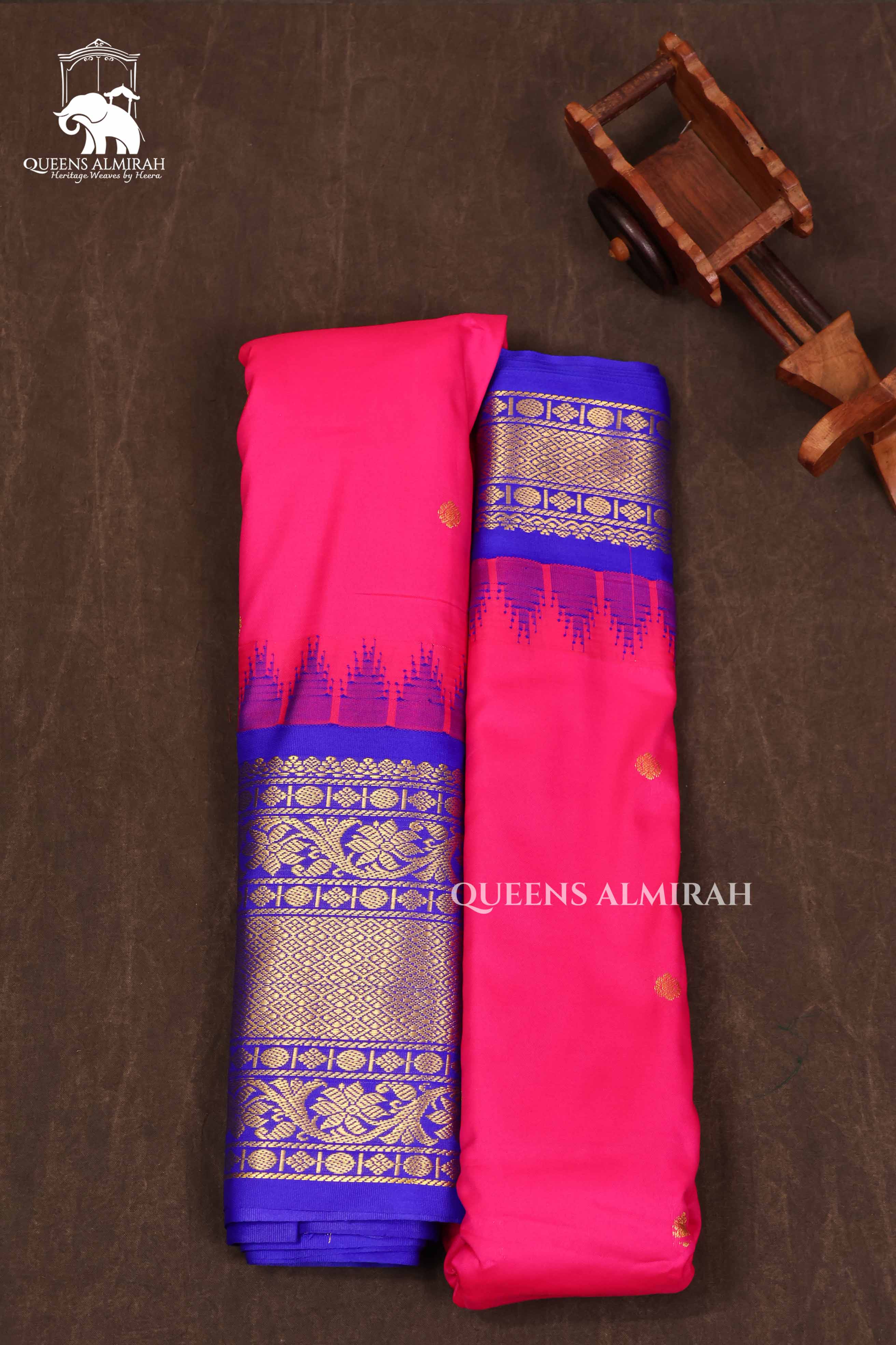 Rani Pink With Violet Semi Gadwal Silk Saree