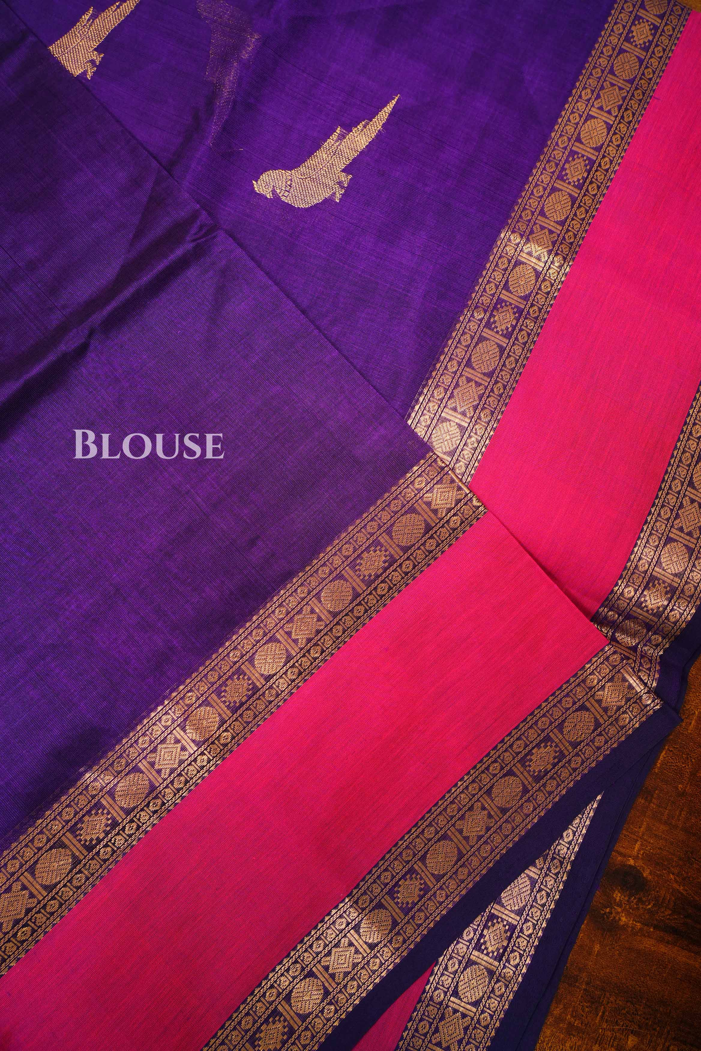 Brinjal Purple With Pink Chettinad Silk Cotton Saree