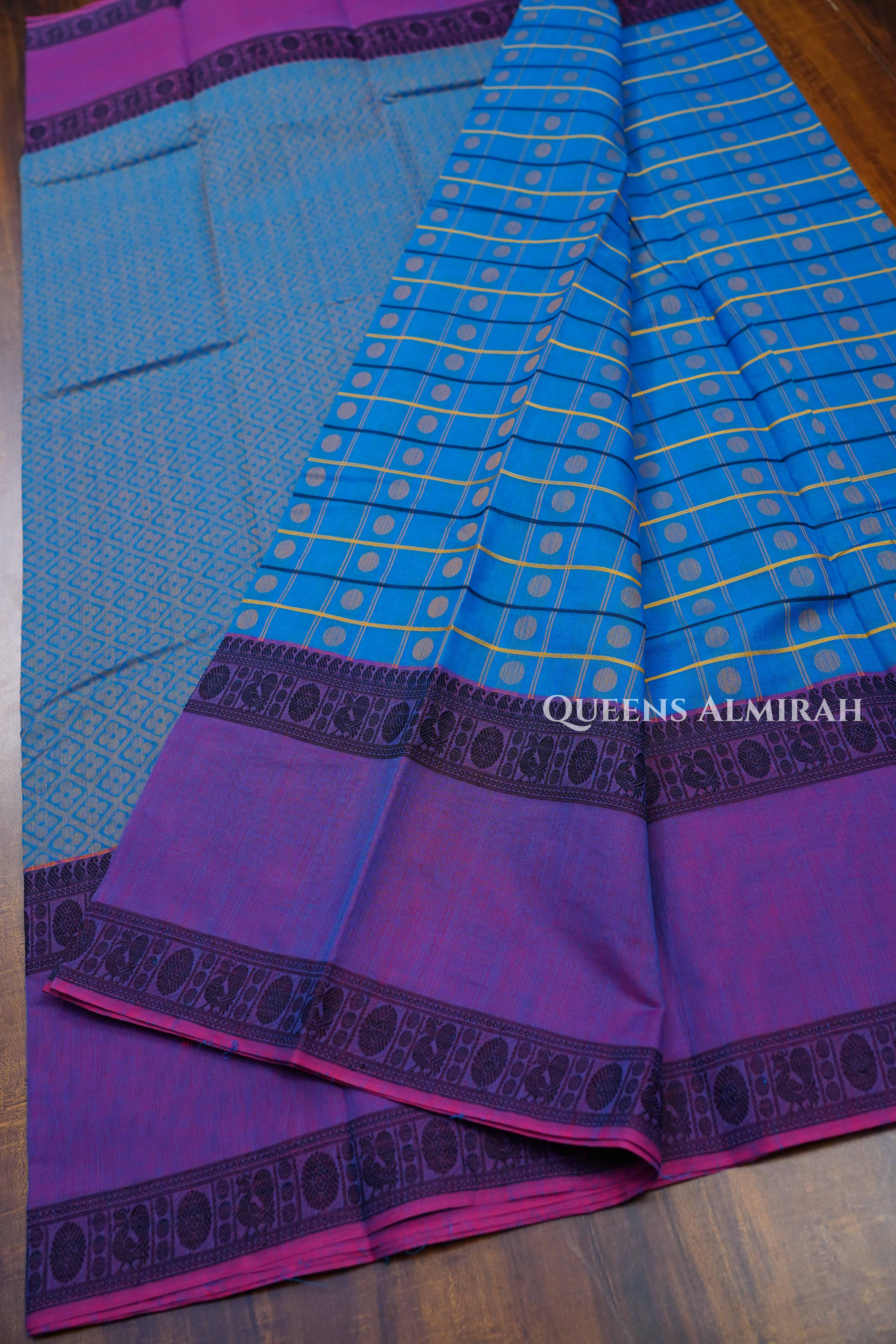 Blue With Purple Chettinad Cotton Saree