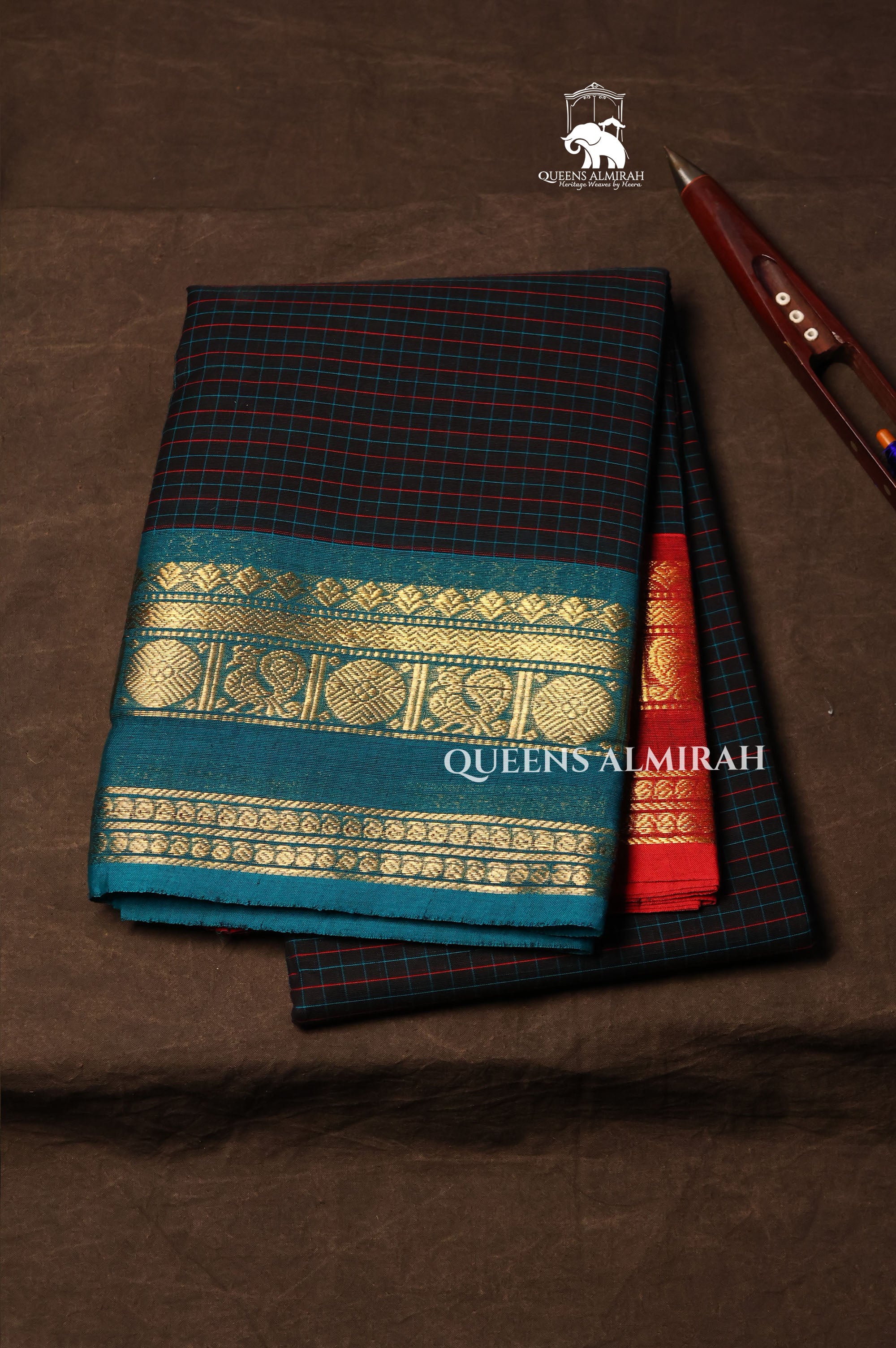 Black Kattam With Ganga Jamuna Border Kanchi Cotton Saree